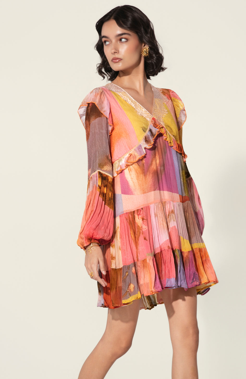 Amelia Ruffle-Trim Mini Dress