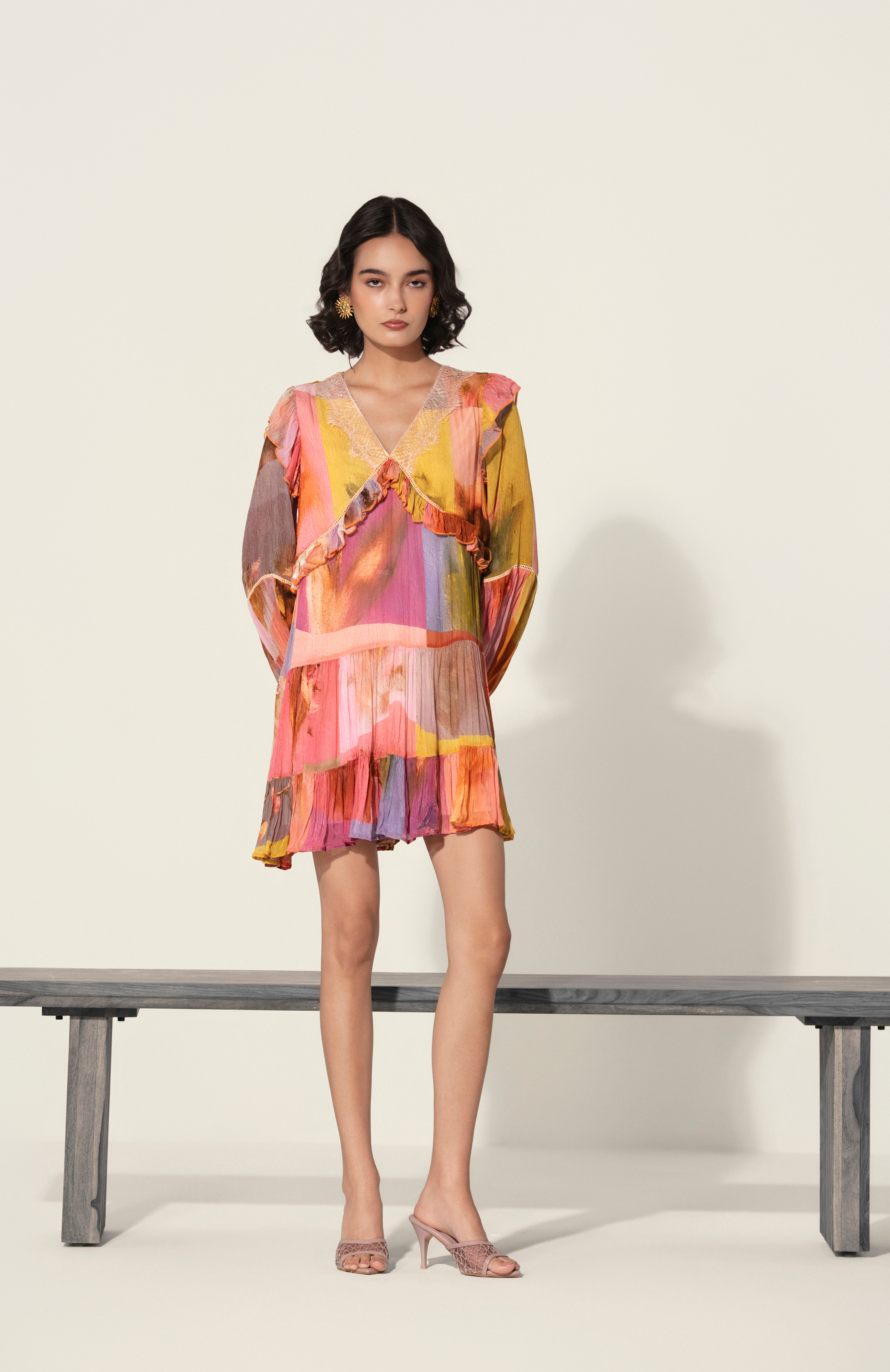 Amelia Ruffle-Trim Mini Dress