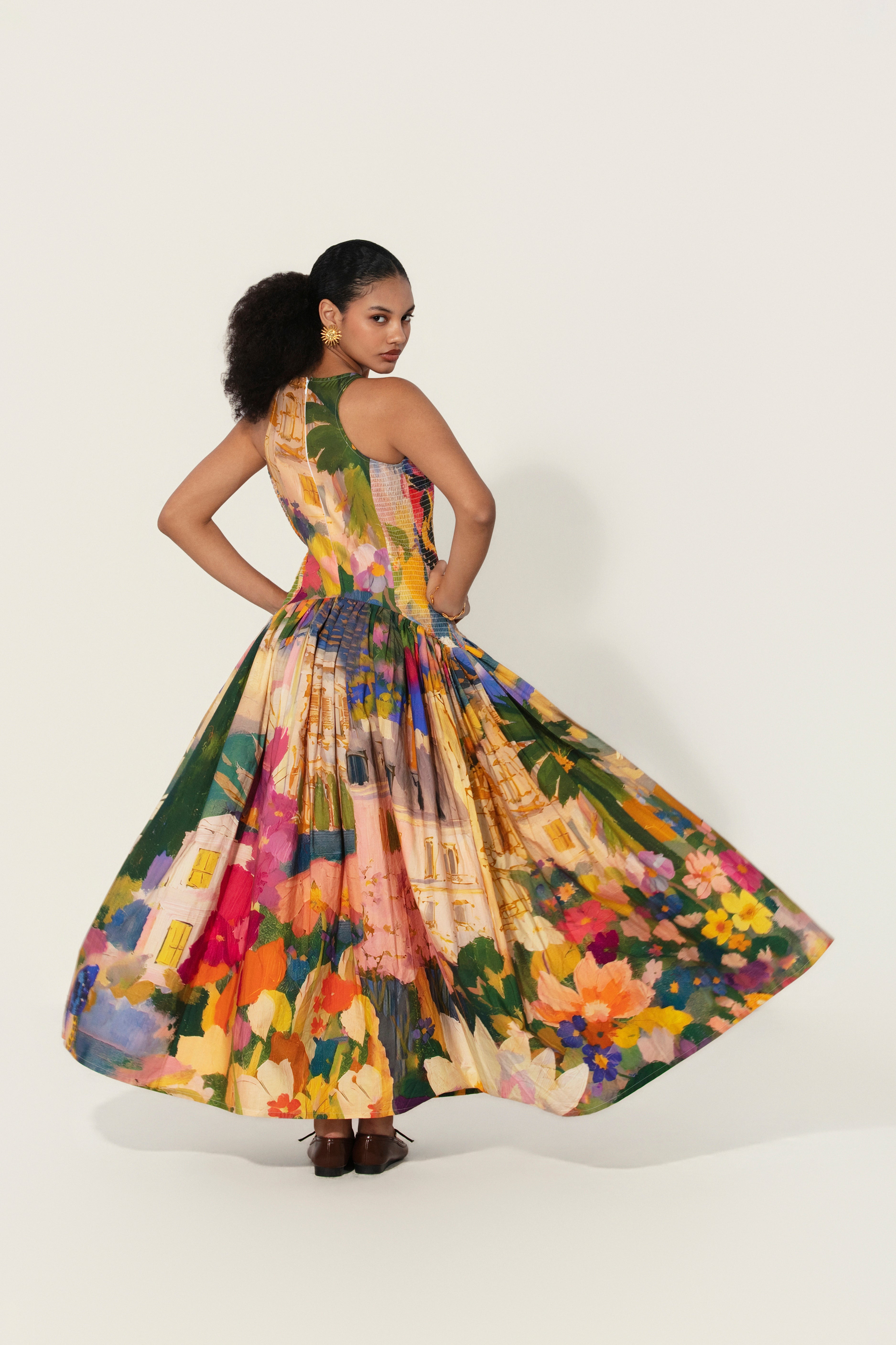 Jeanne Smocked Drop-Waist Maxi Dress