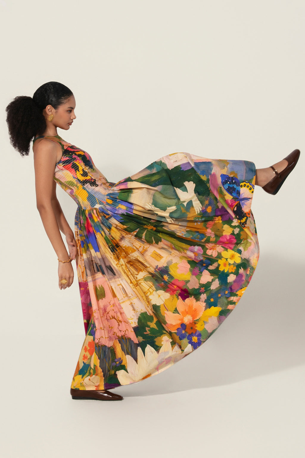 Bunila in Jeanne Smocked Drop-Waist Maxi Dress