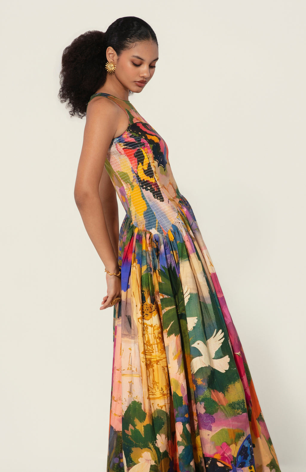 Jeanne Smocked Drop-Waist Maxi Dress