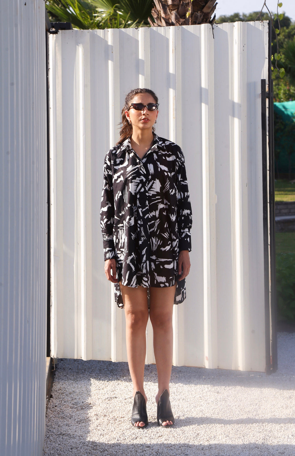Handprinted Patterned Shirt Dress