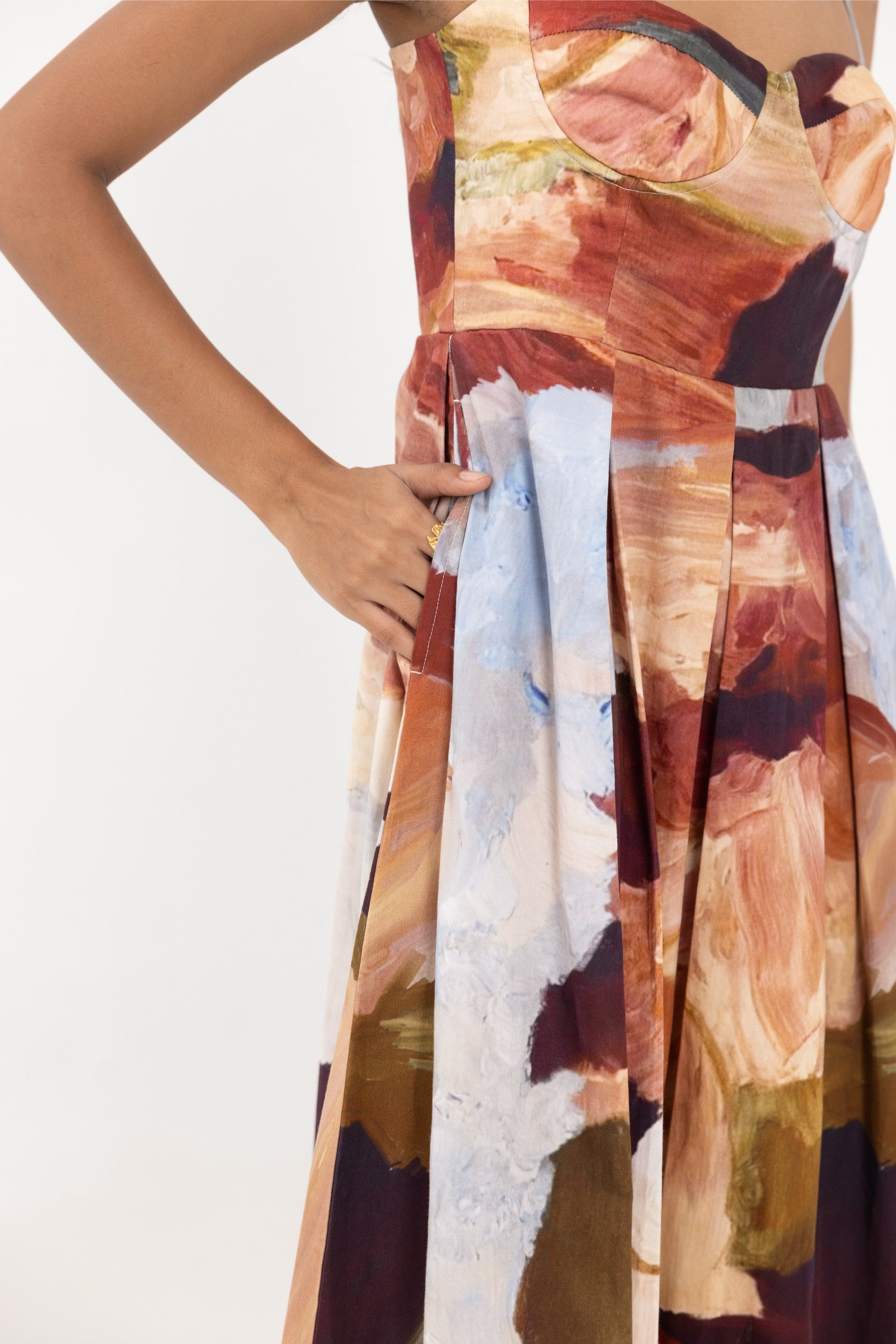 Thr3letter's stylish Cadenza Padded Dress with a chic abstract design and premium materials.