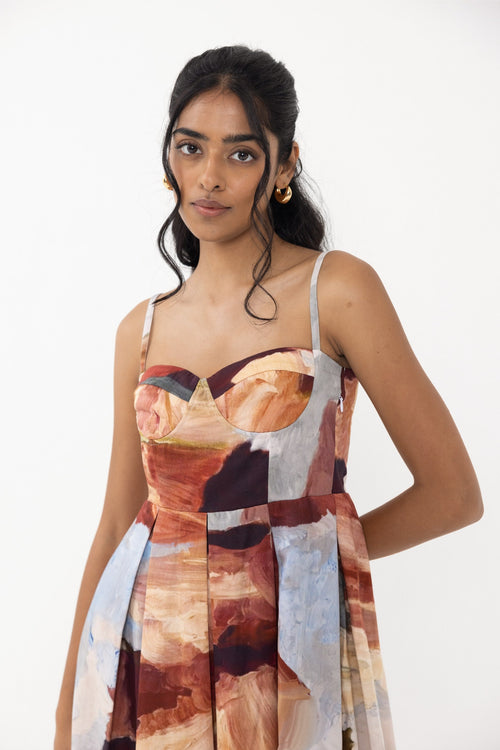 Cadenza Padded Dress by Thr3letter, featuring elegant padding and luxurious silk-cotton fabric.