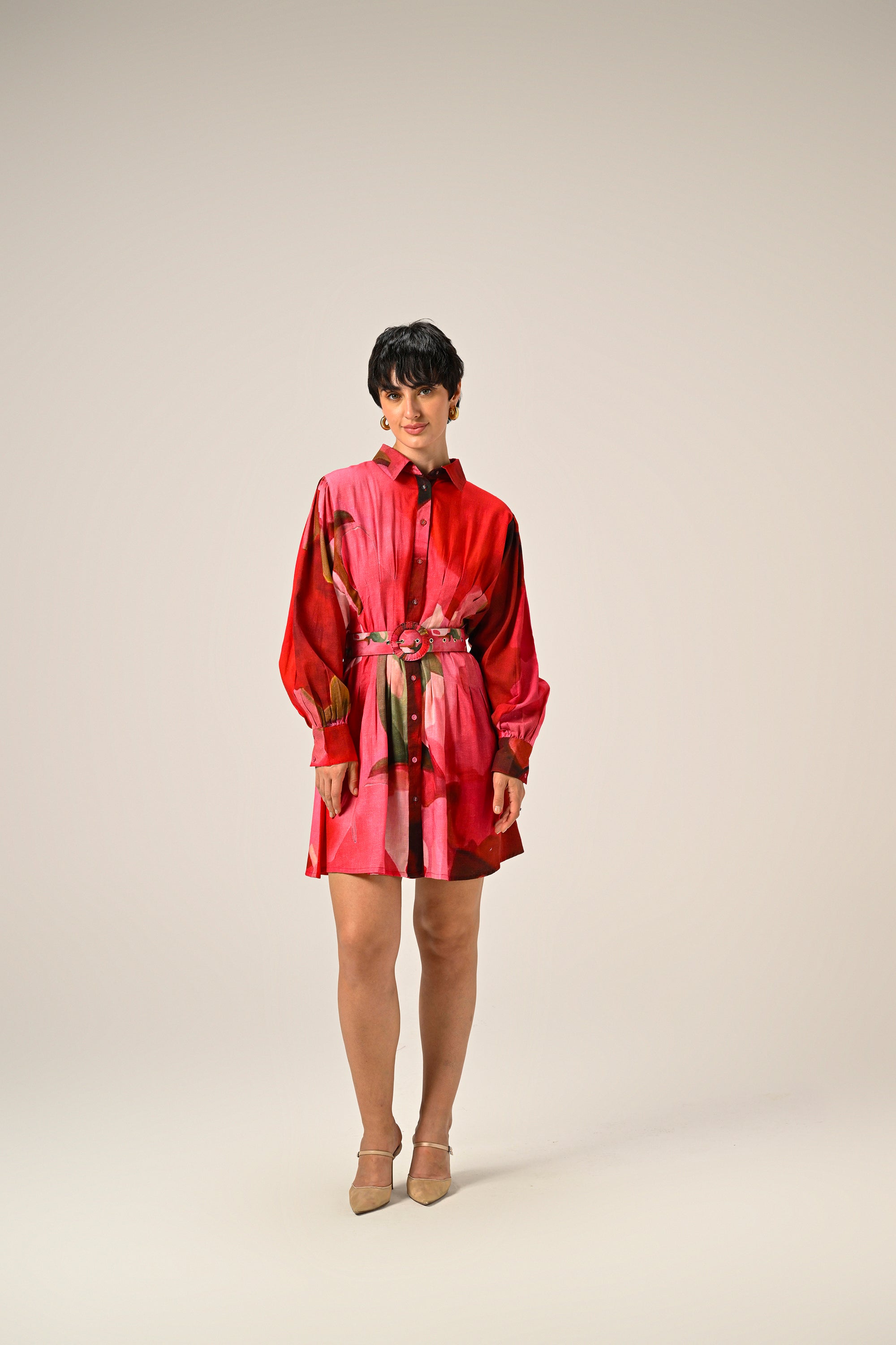 Saranya in Rosé Flame – Mini Shirt Dress