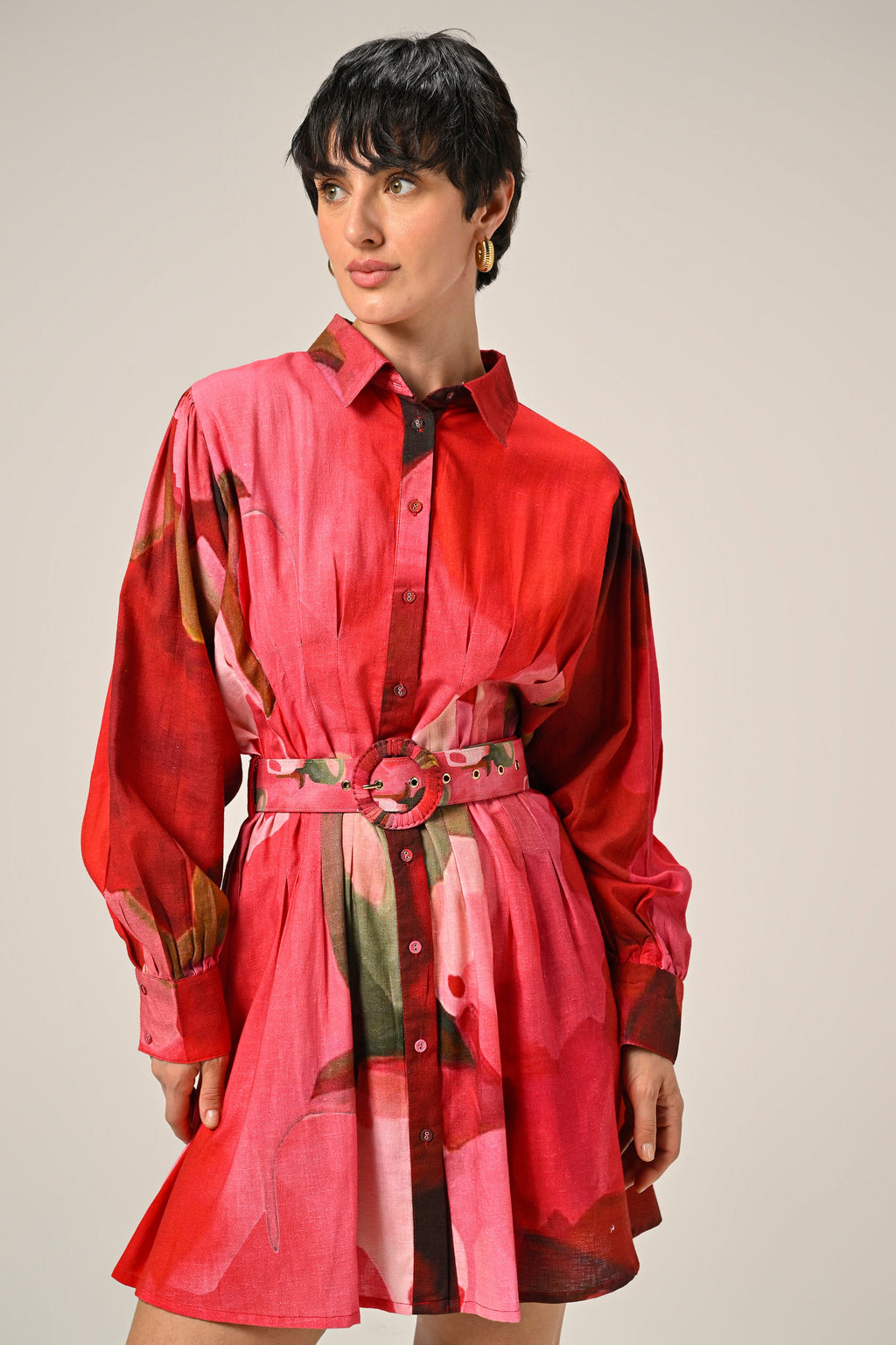 Saranya in Rosé Flame – Mini Shirt Dress