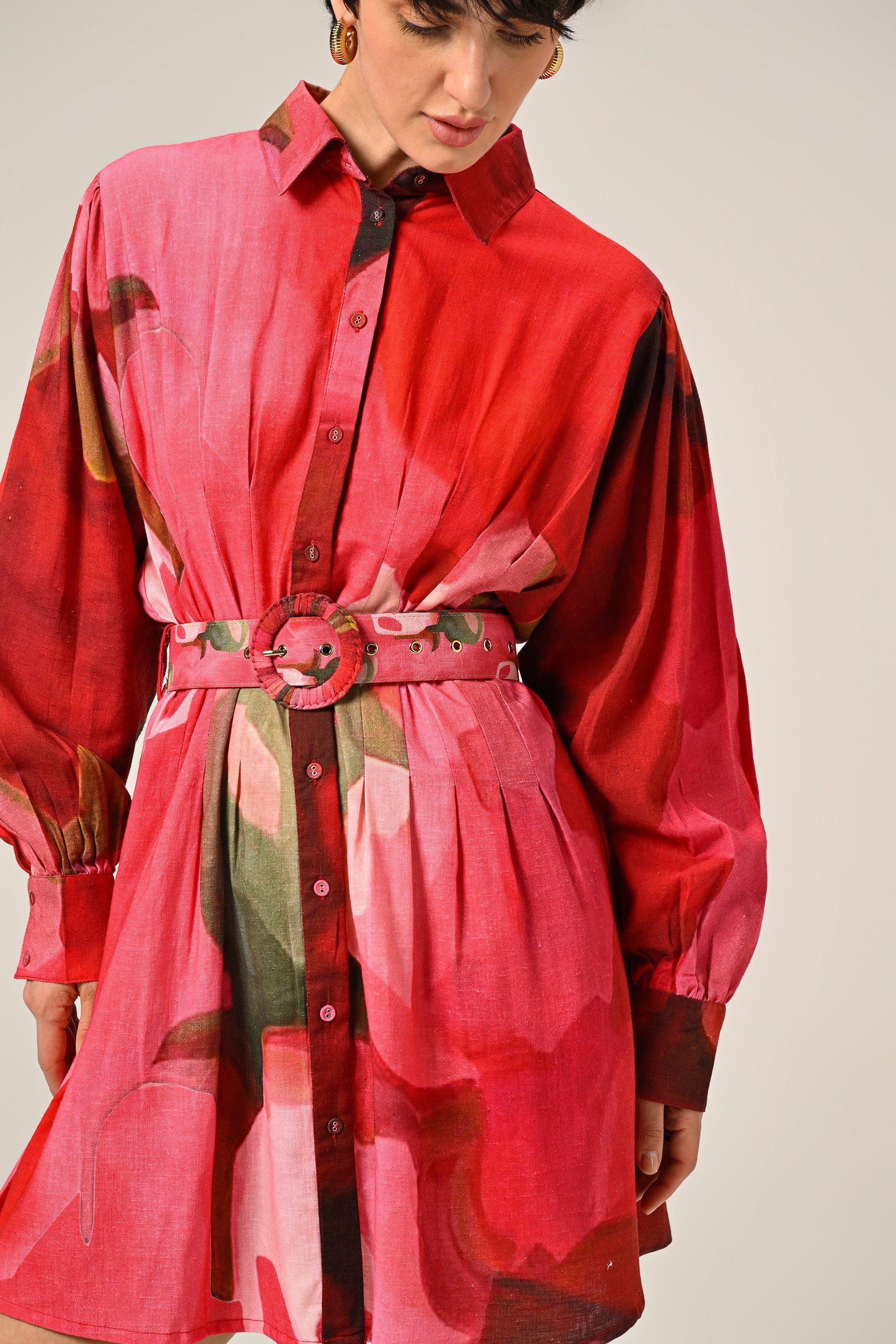 Saranya in Rosé Flame – Mini Shirt Dress