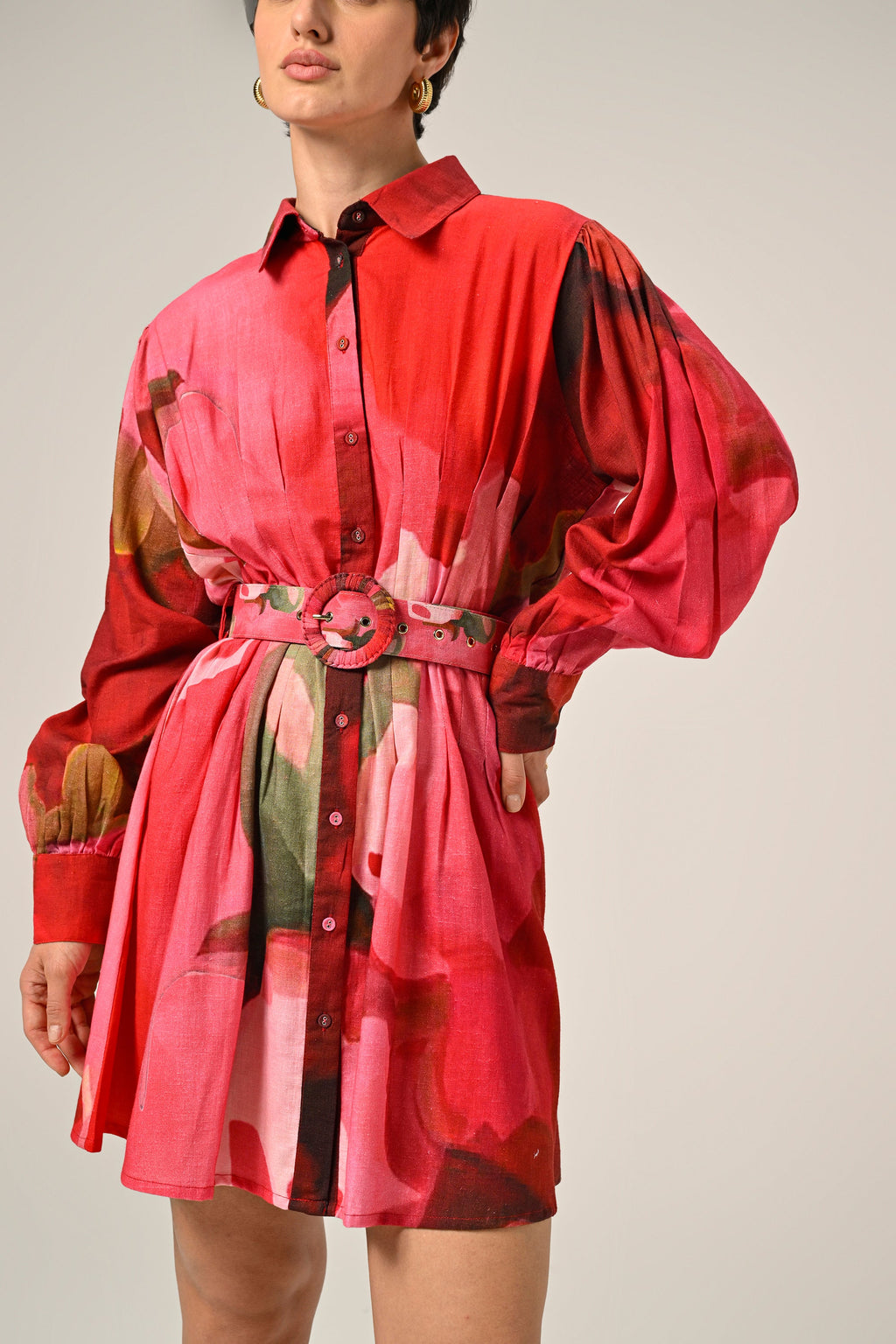 Saranya in Rosé Flame – Mini Shirt Dress