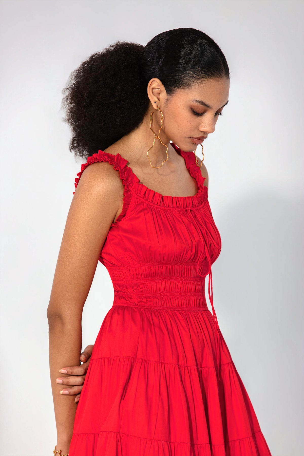 Juliana in Red smocked tie maxi dress
