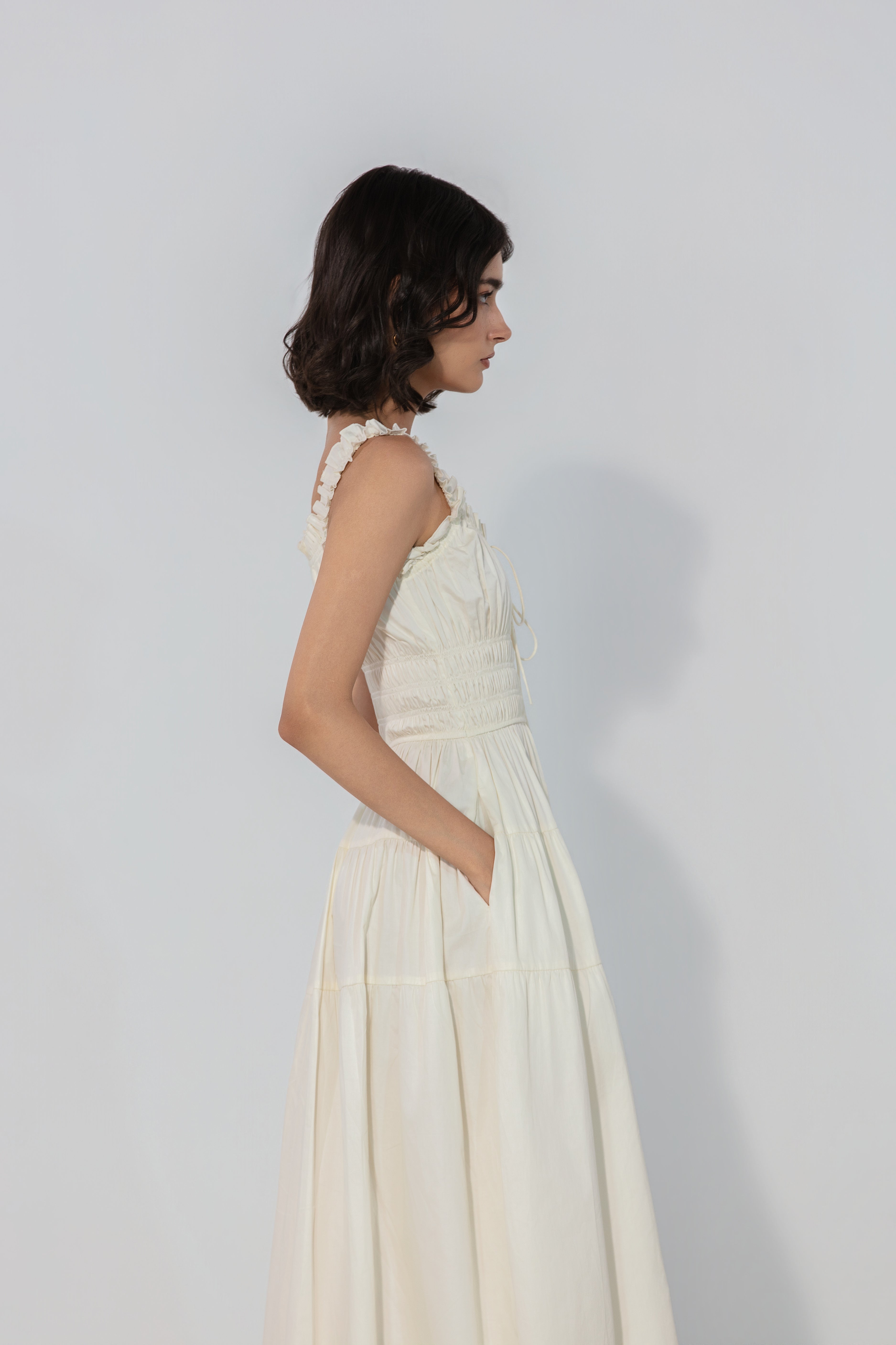 Ivory Smocked Tie Maxi Dress