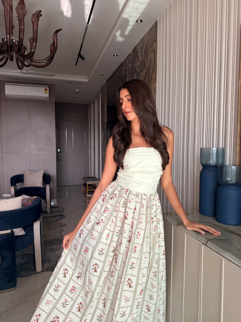 Alifia in Ivory Floral Maxi Dress