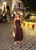Priyanka in Chocolate Gathered Cotton Silk Midi Dress