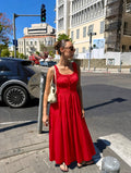 Juliana in Red smocked tie maxi dress