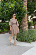 Neha in Mocha Cut-Out Tie Mini Dress