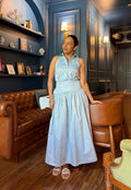 Rubby in Sky Collared Drop-Waist Maxi Dress