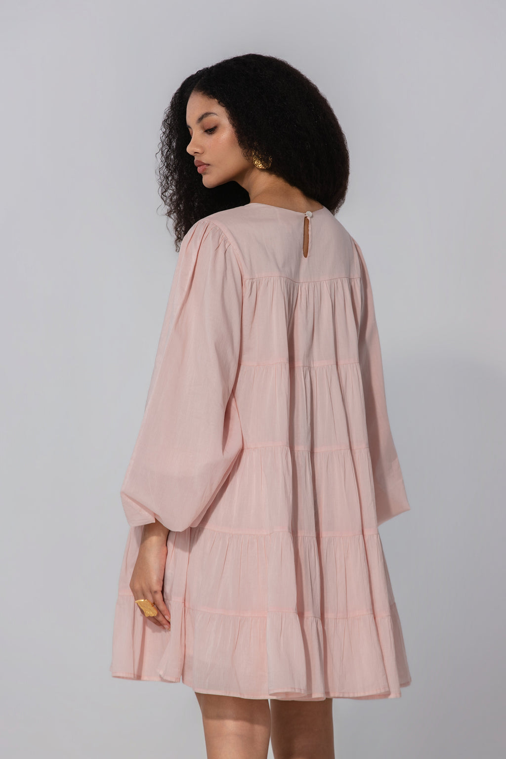 Vibha in blush Tiered Cotton Mini Dress