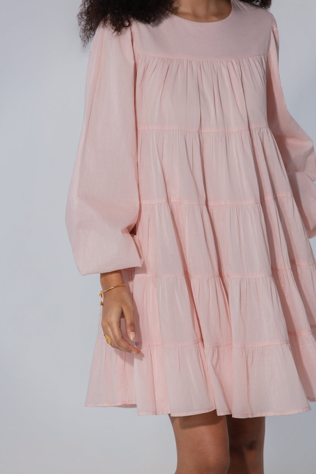 Vibha in blush Tiered Cotton Mini Dress