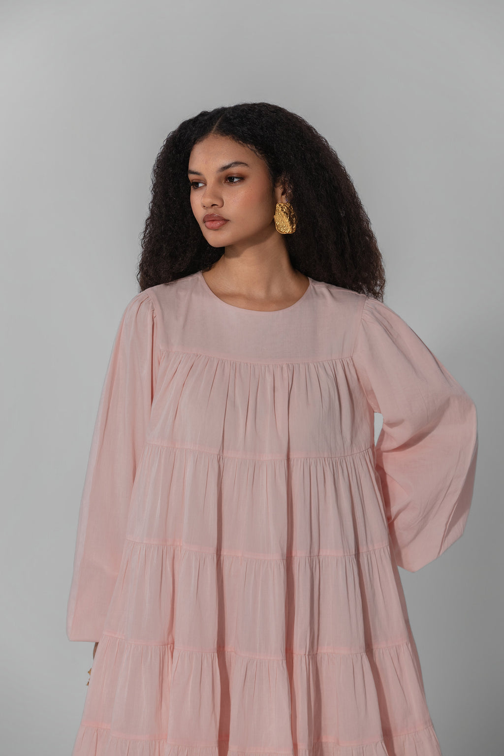 Vibha in blush Tiered Cotton Mini Dress