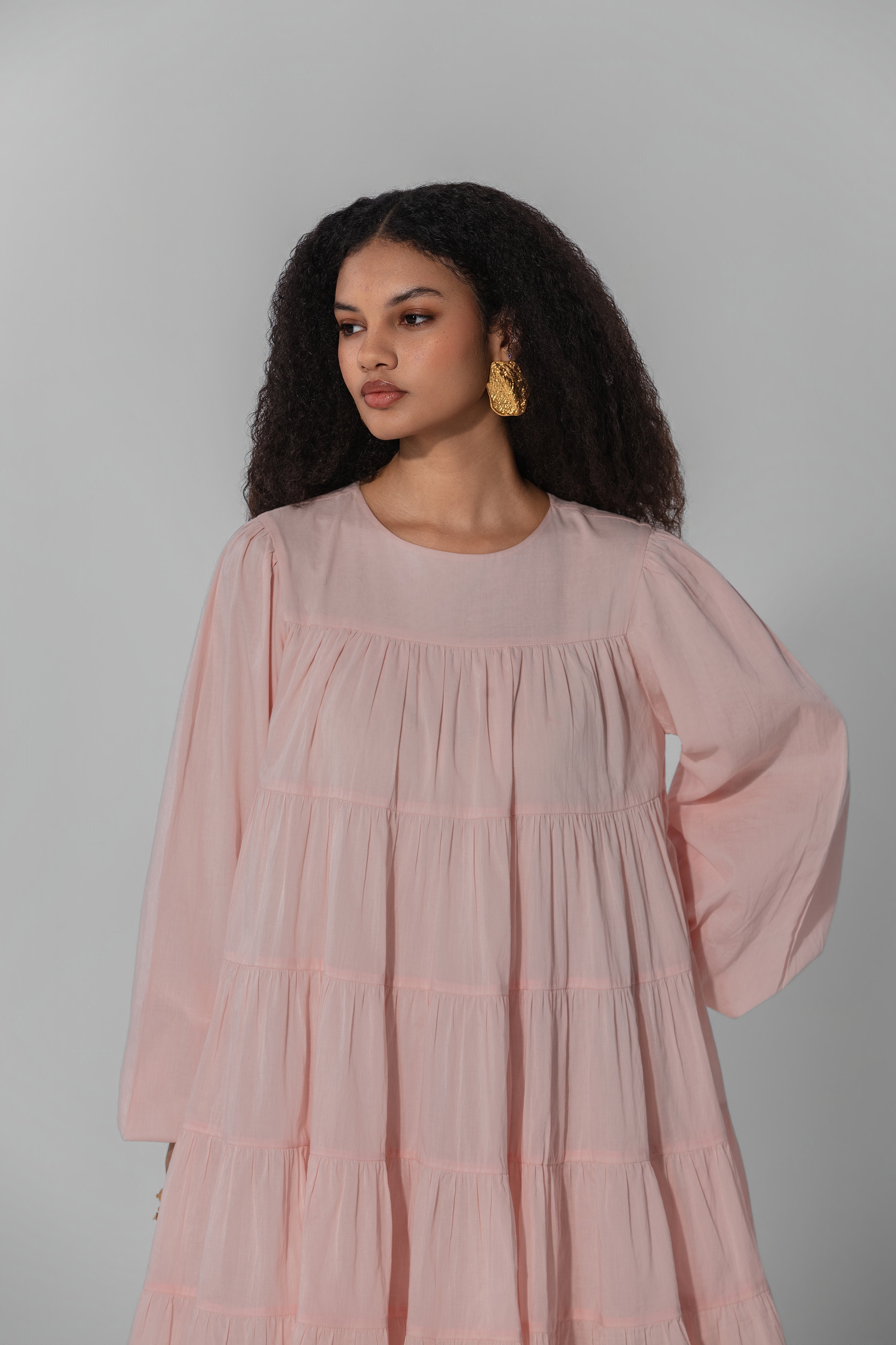Vibha in blush Tiered Cotton Mini Dress
