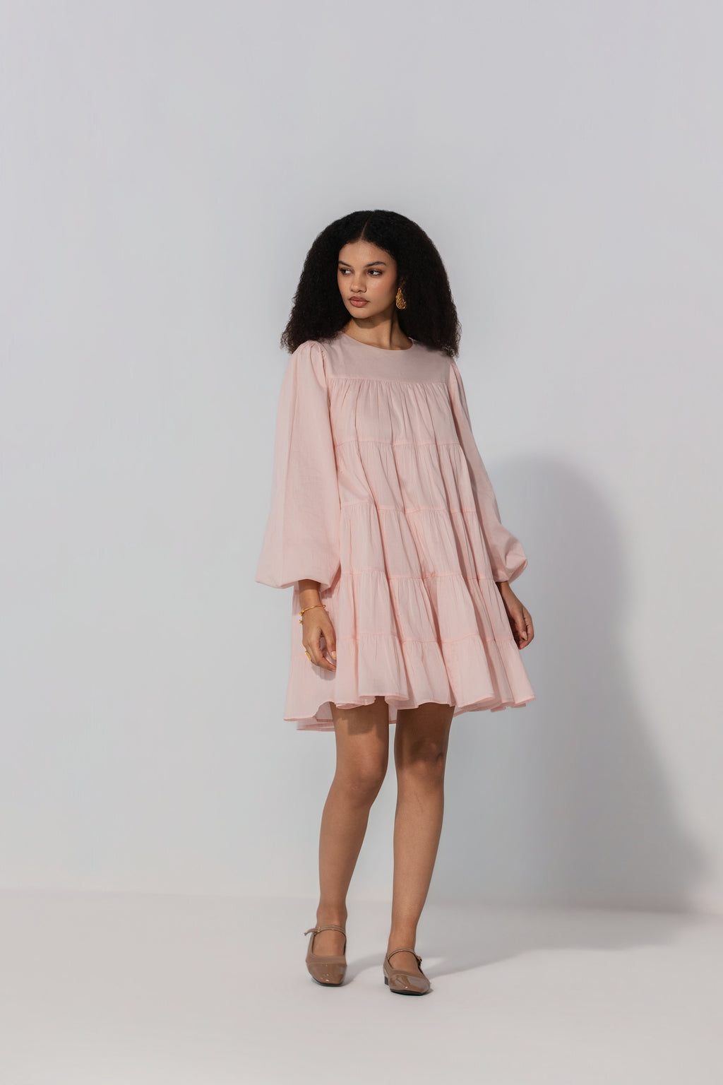 Vibha in blush Tiered Cotton Mini Dress
