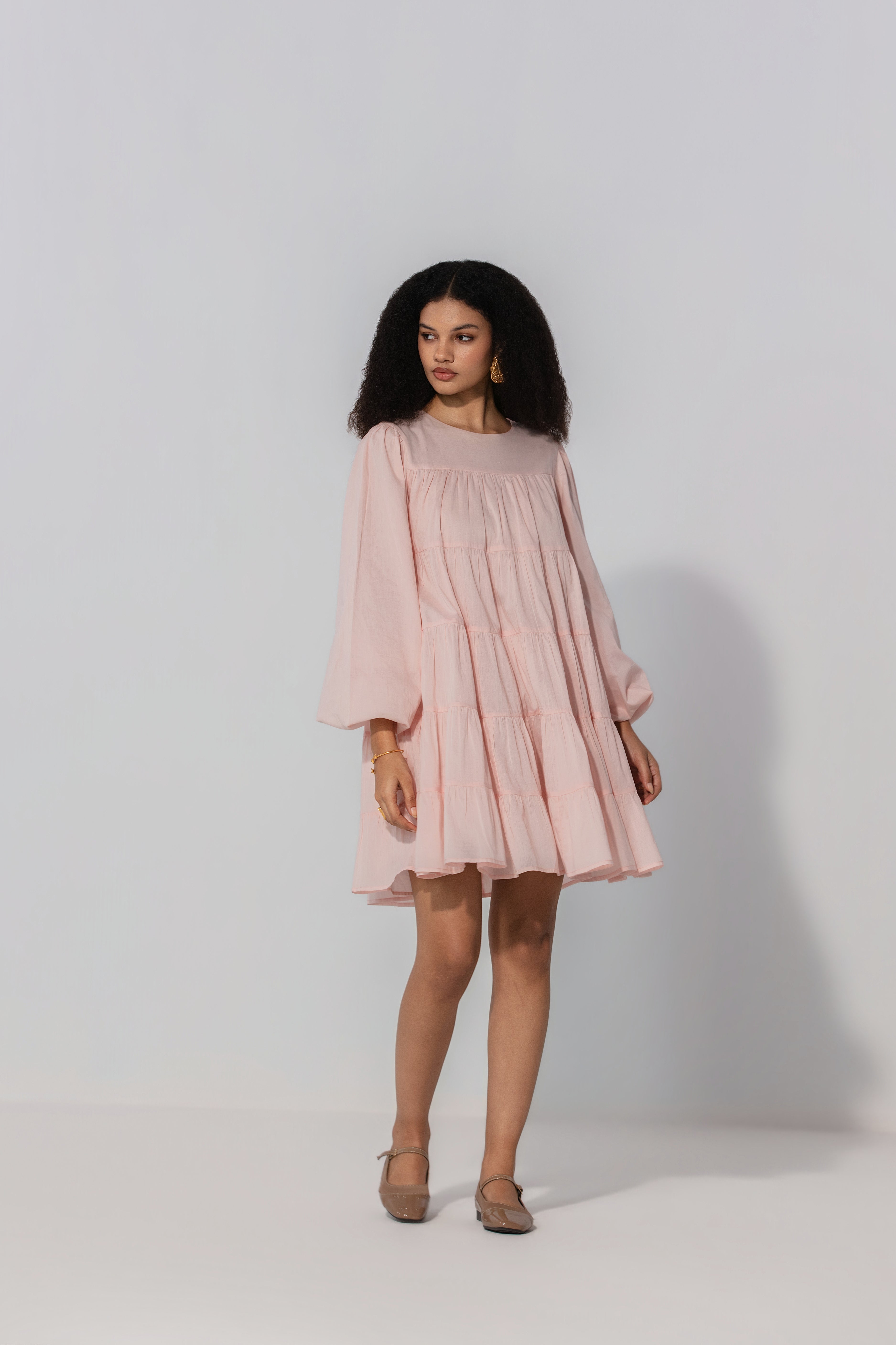 Vibha in blush Tiered Cotton Mini Dress