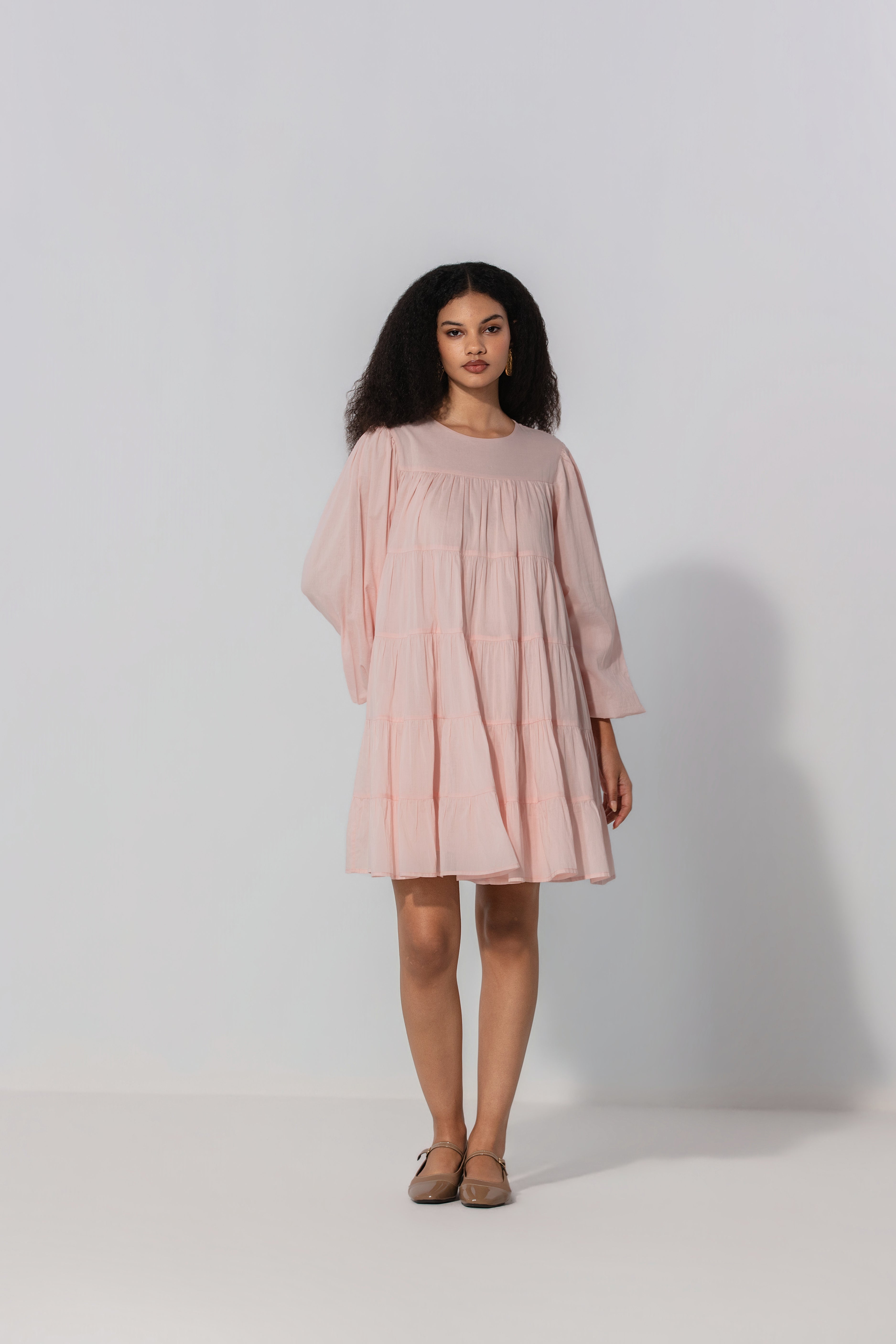 Vibha in blush Tiered Cotton Mini Dress