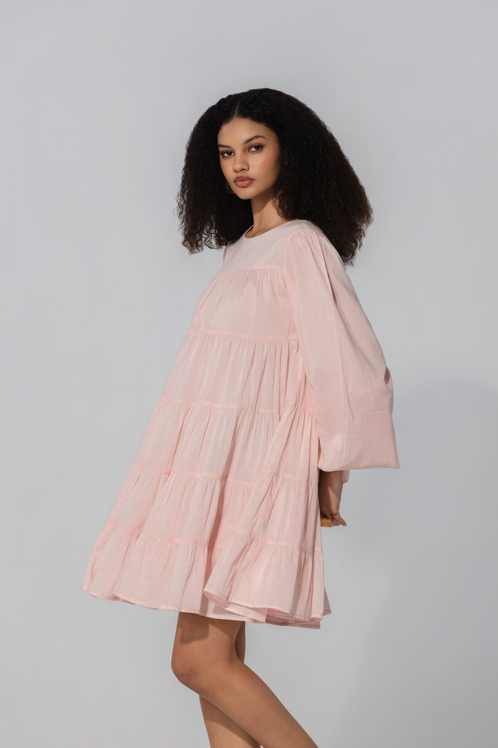 Vibha in blush Tiered Cotton Mini Dress