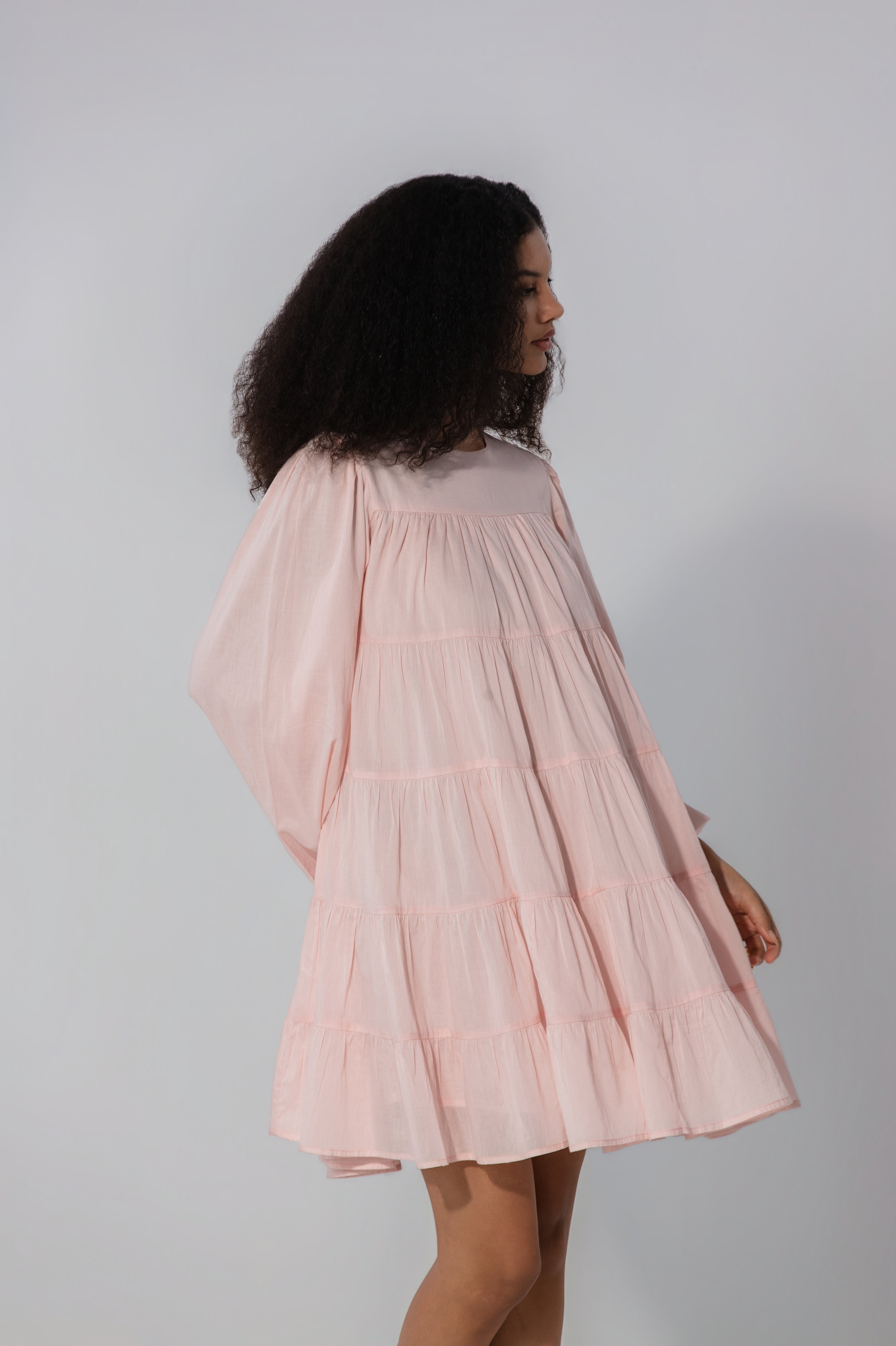 Vibha in blush Tiered Cotton Mini Dress