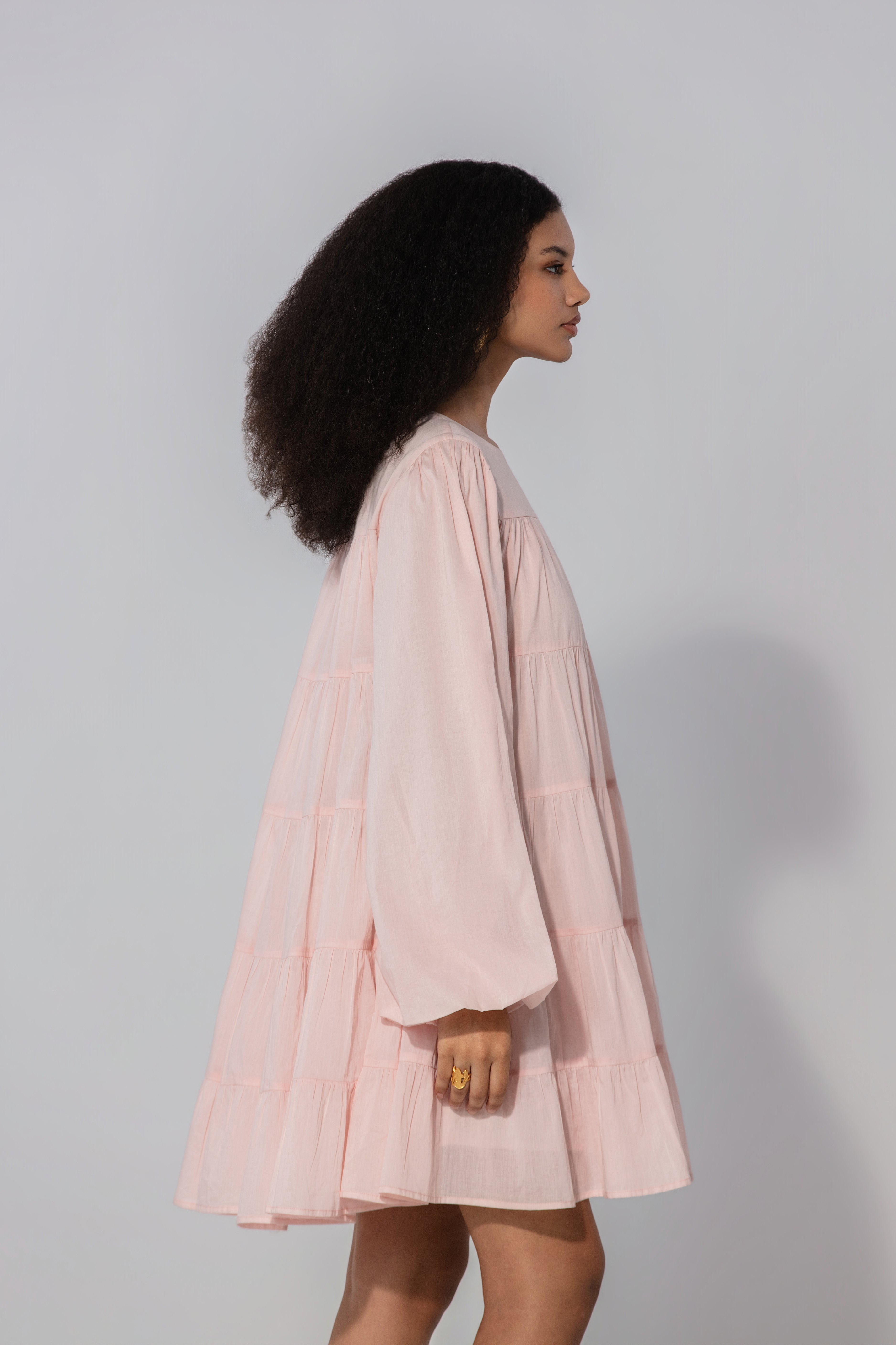 Vibha in blush Tiered Cotton Mini Dress