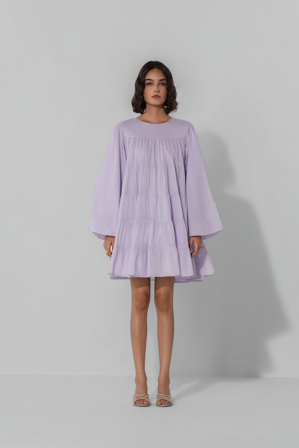 Lilac Tiered Cotton Mini Dress