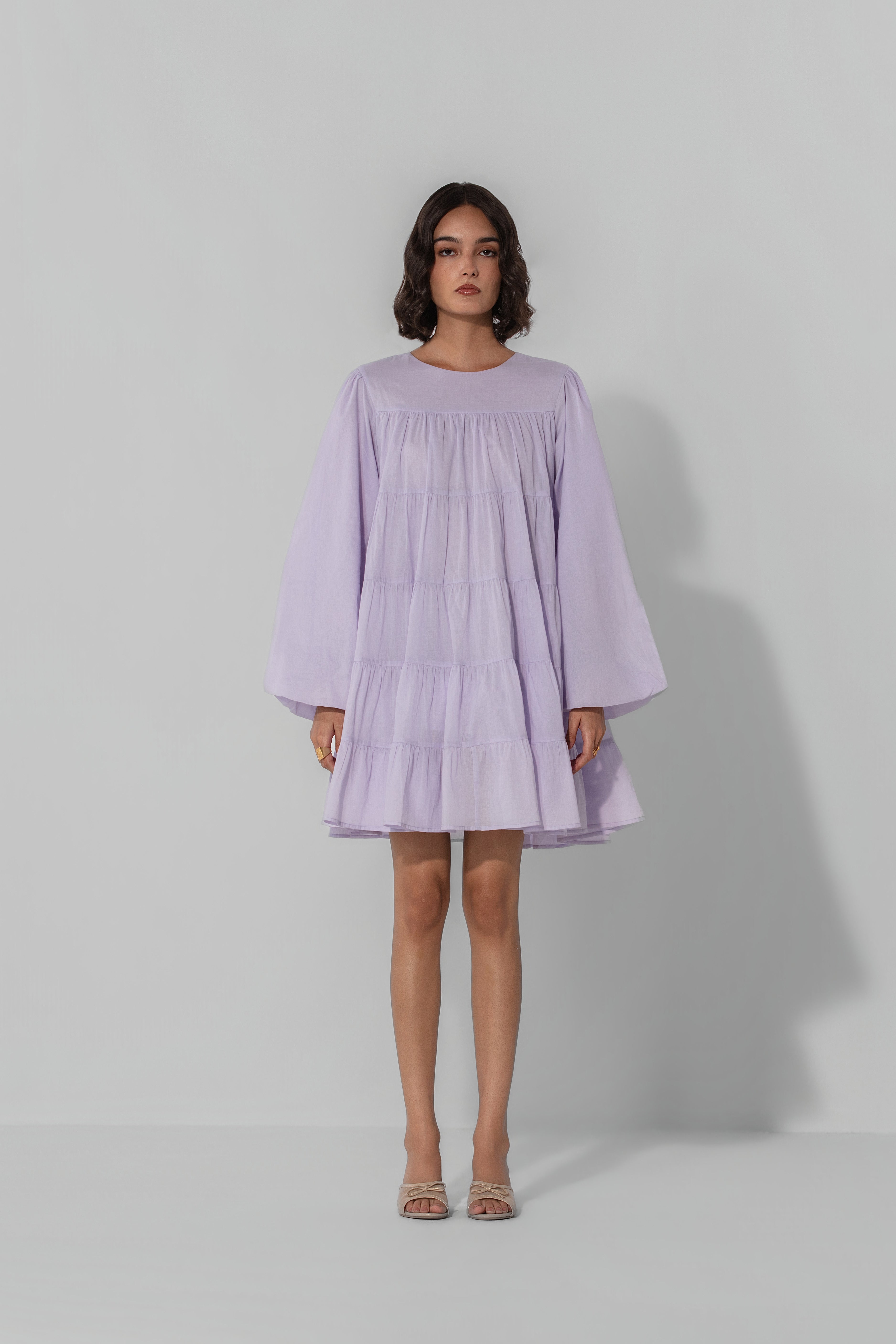 Lilac Tiered Cotton Mini Dress