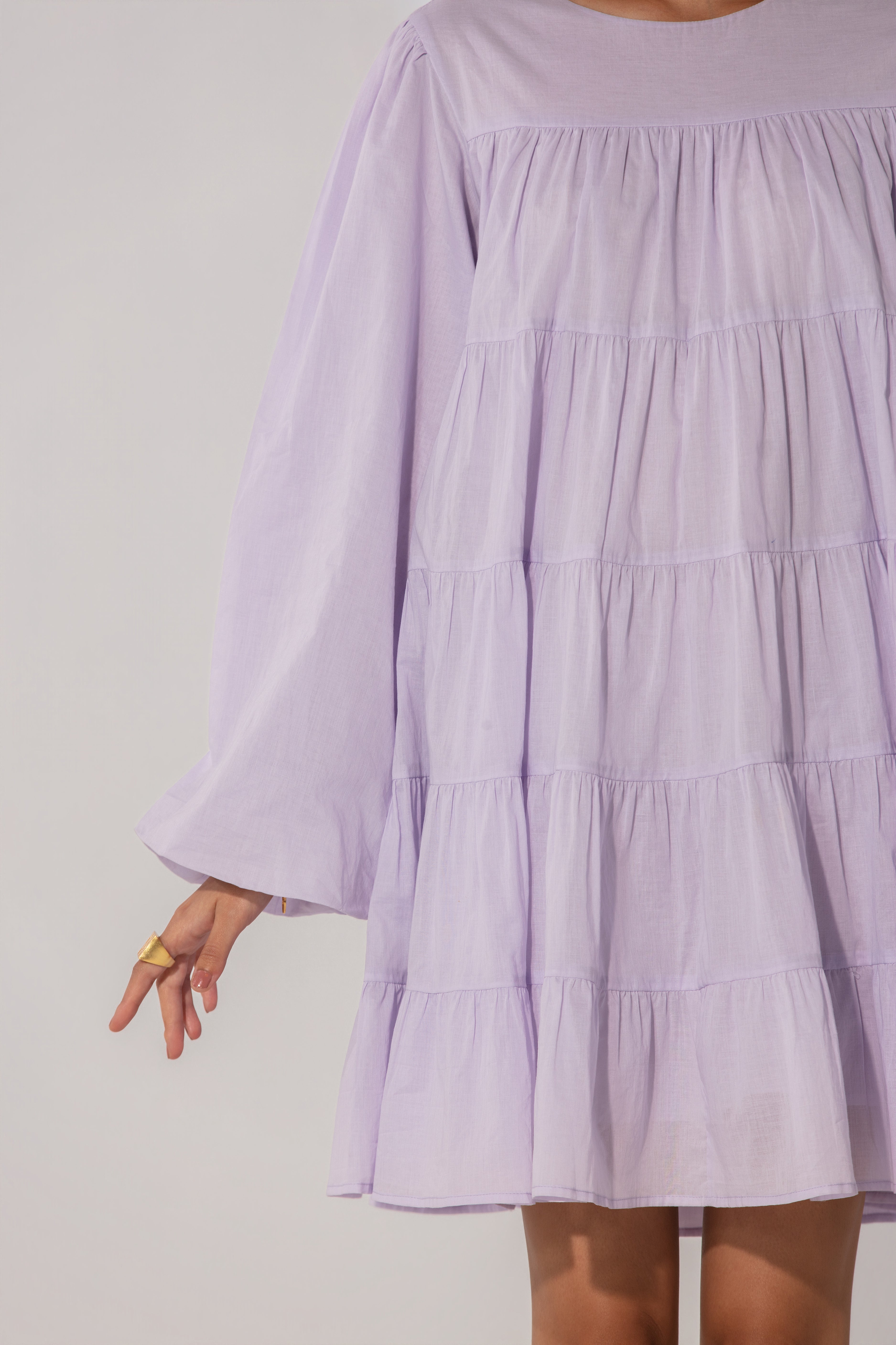 Lilac Tiered Cotton Mini Dress