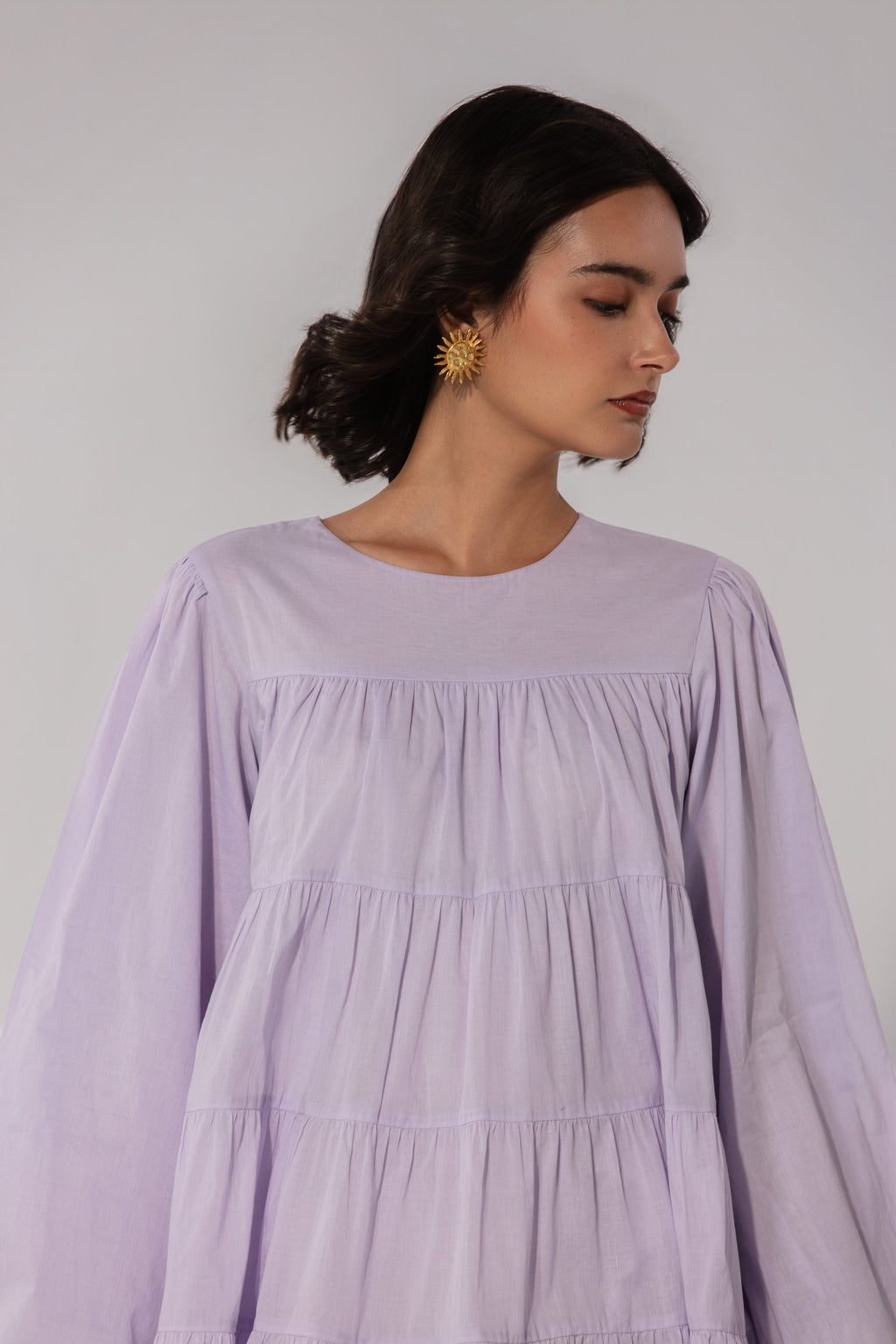 Lilac Tiered Cotton Mini Dress