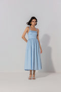 Sky Gathered Cotton Silk Midi Dress