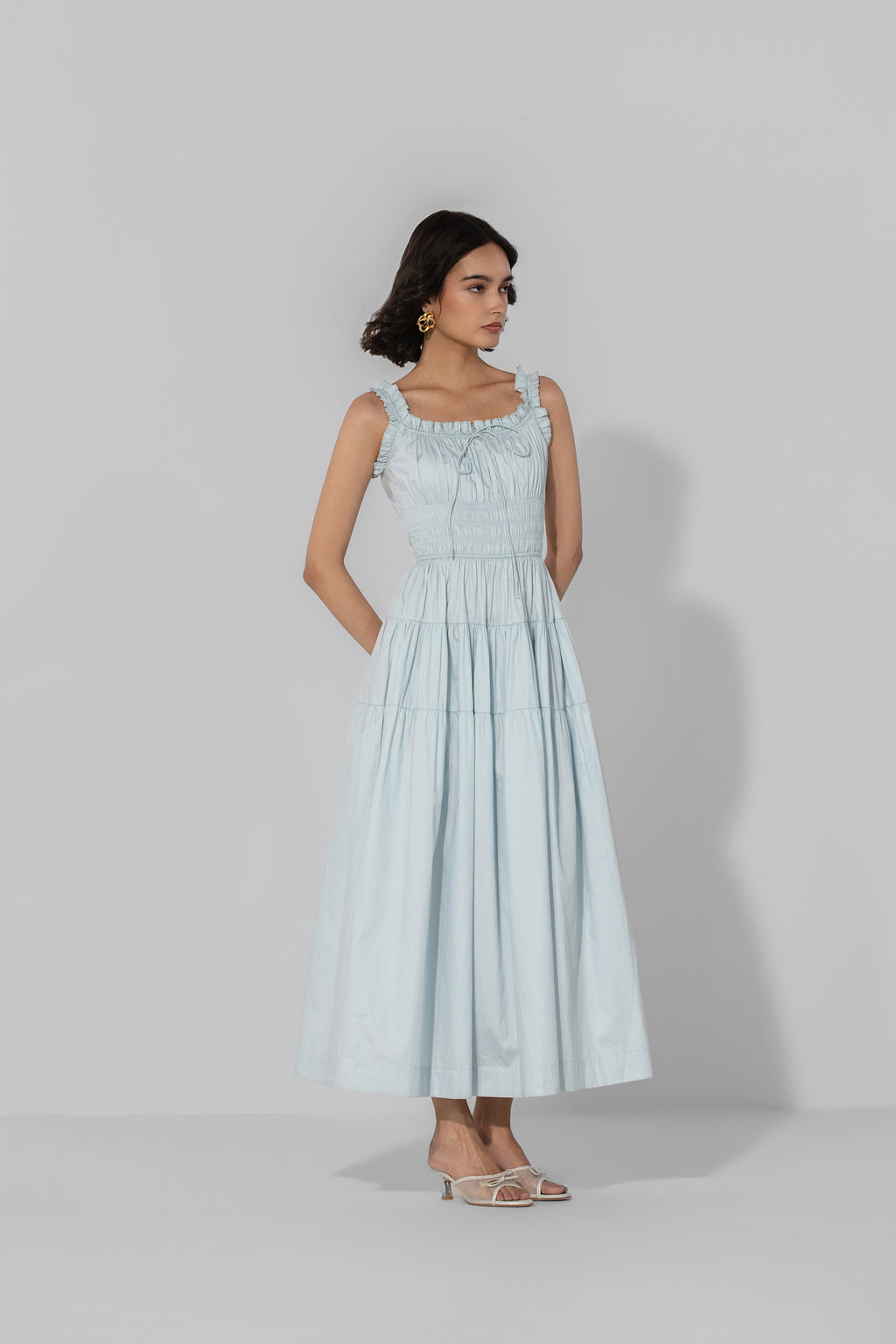 Sky Smocked Tie Maxi Dress