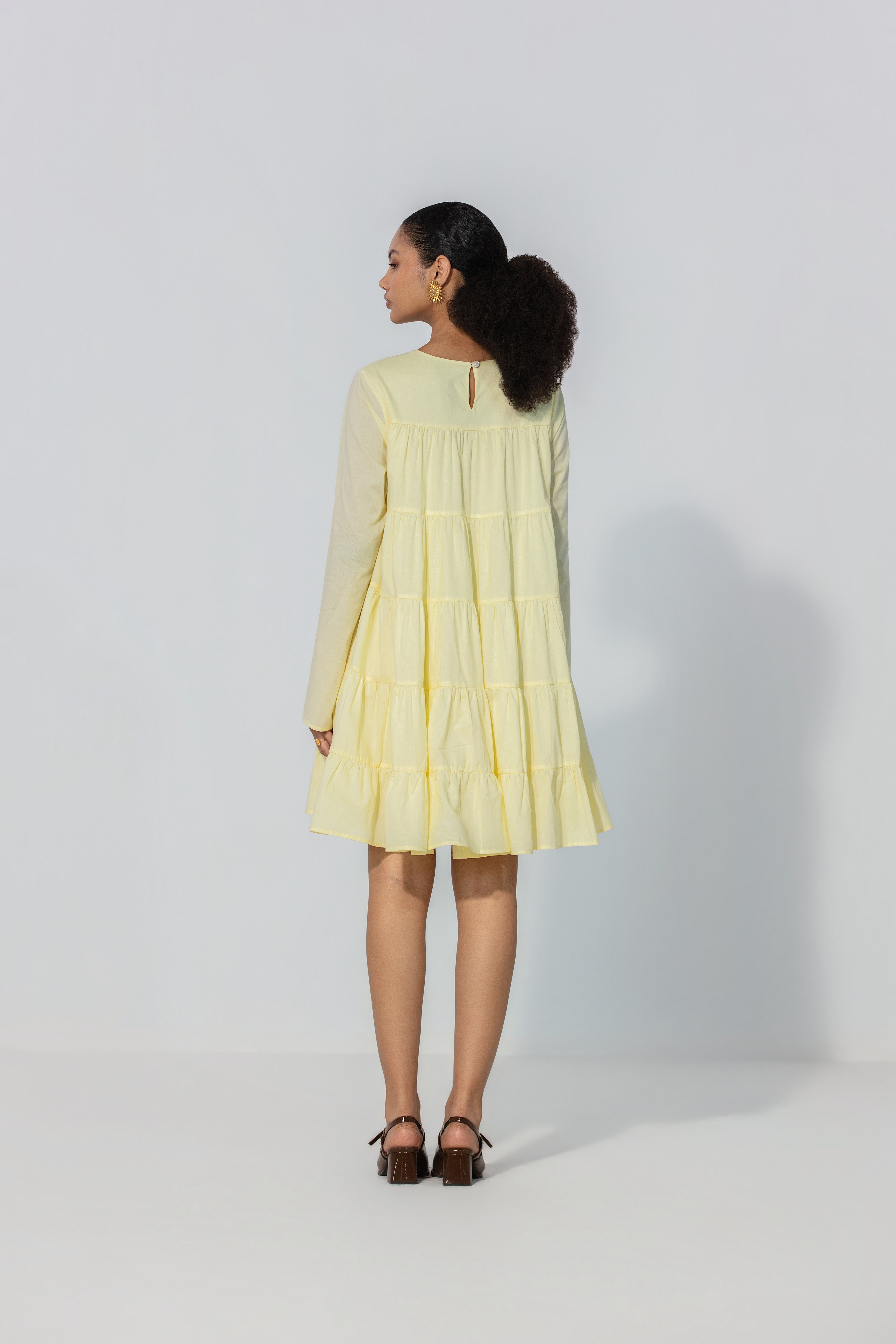 Lemon Tiered Cotton Mini Dress