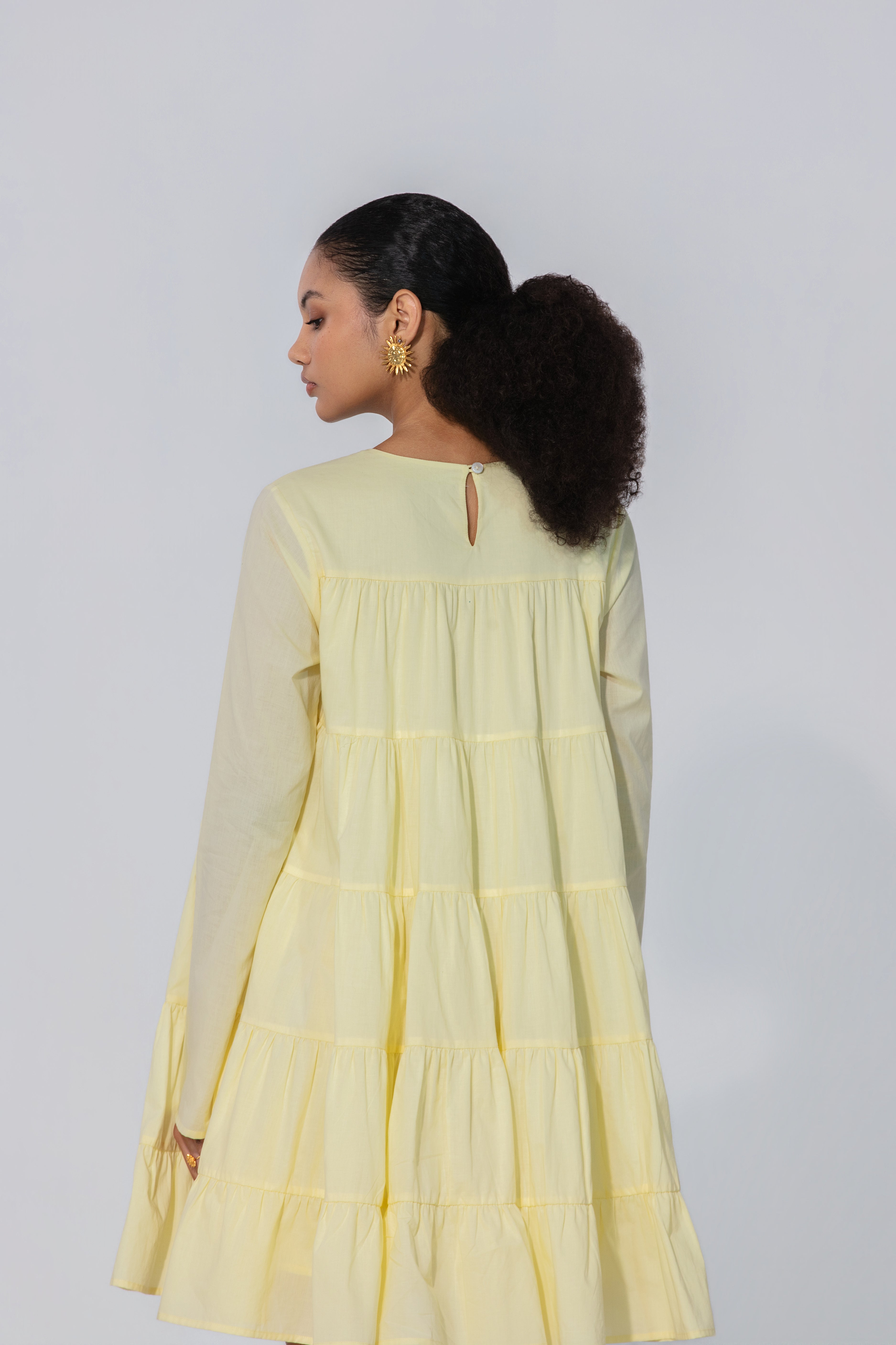 Lemon Tiered Cotton Mini Dress