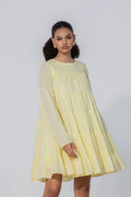 Lemon Tiered Cotton Mini Dress