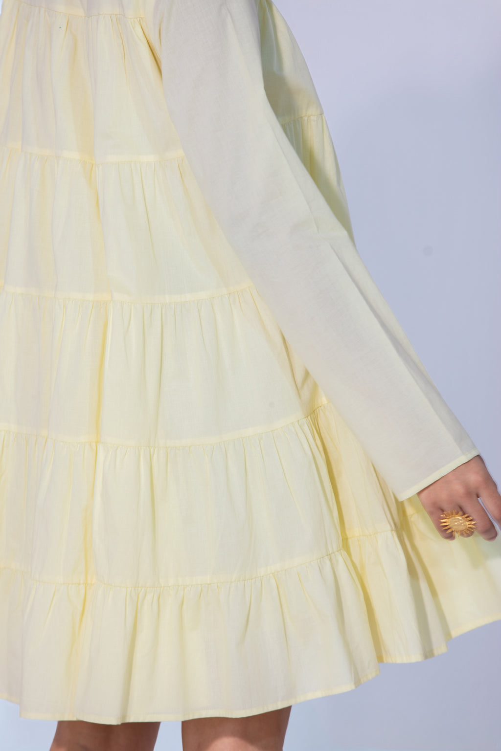 Lemon Tiered Cotton Mini Dress
