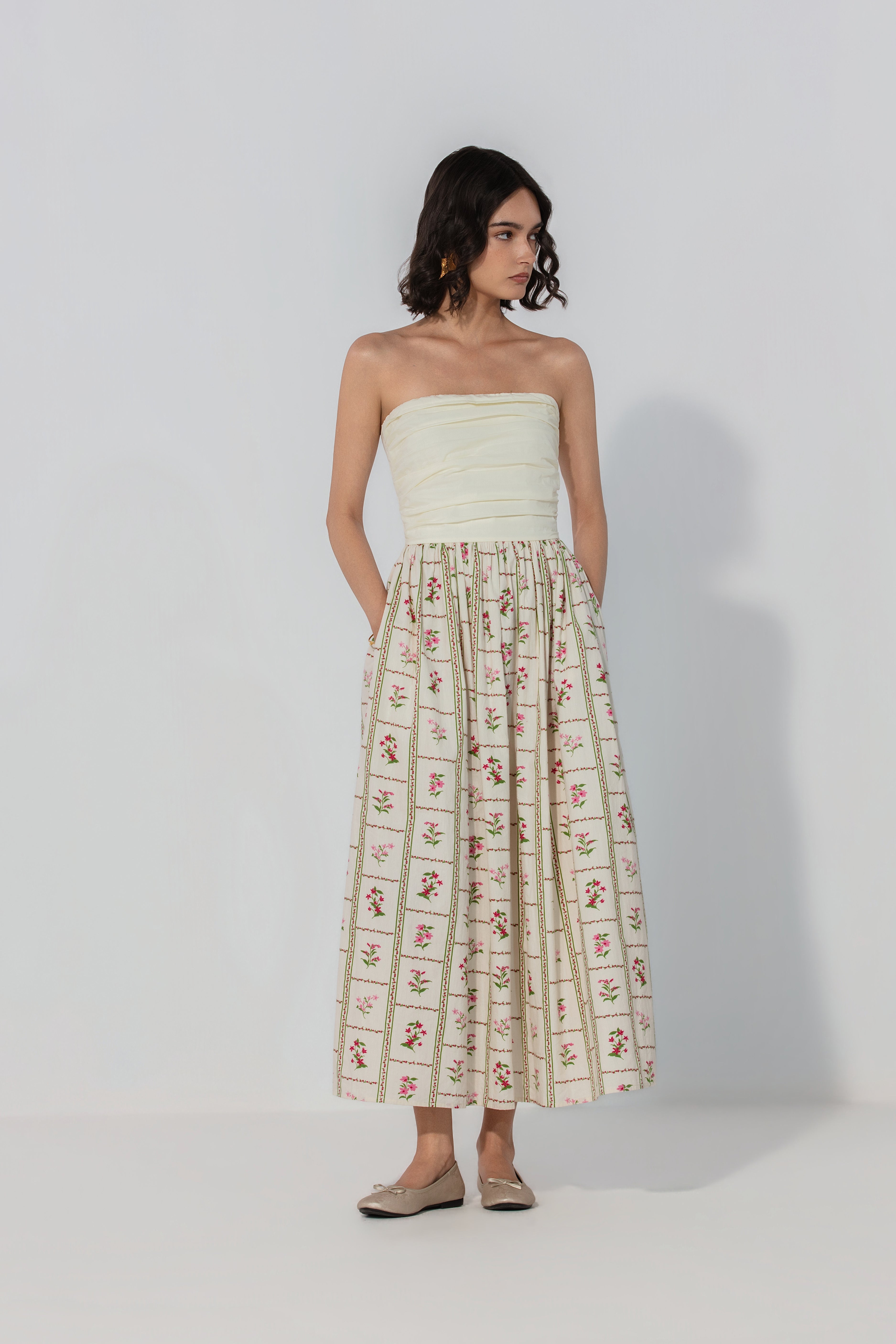 Alifia in Ivory Floral Maxi Dress