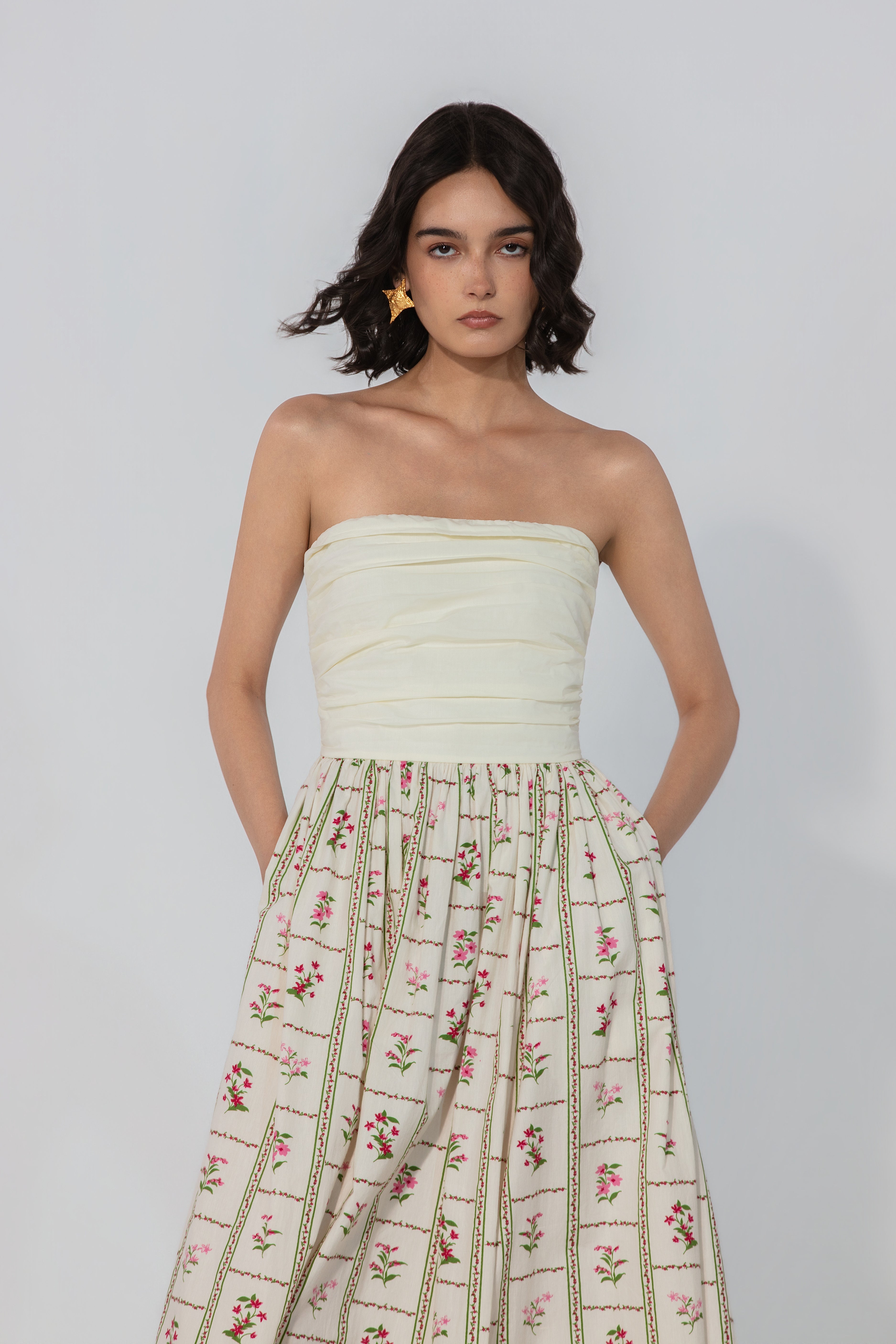 Alifia in Ivory Floral Maxi Dress