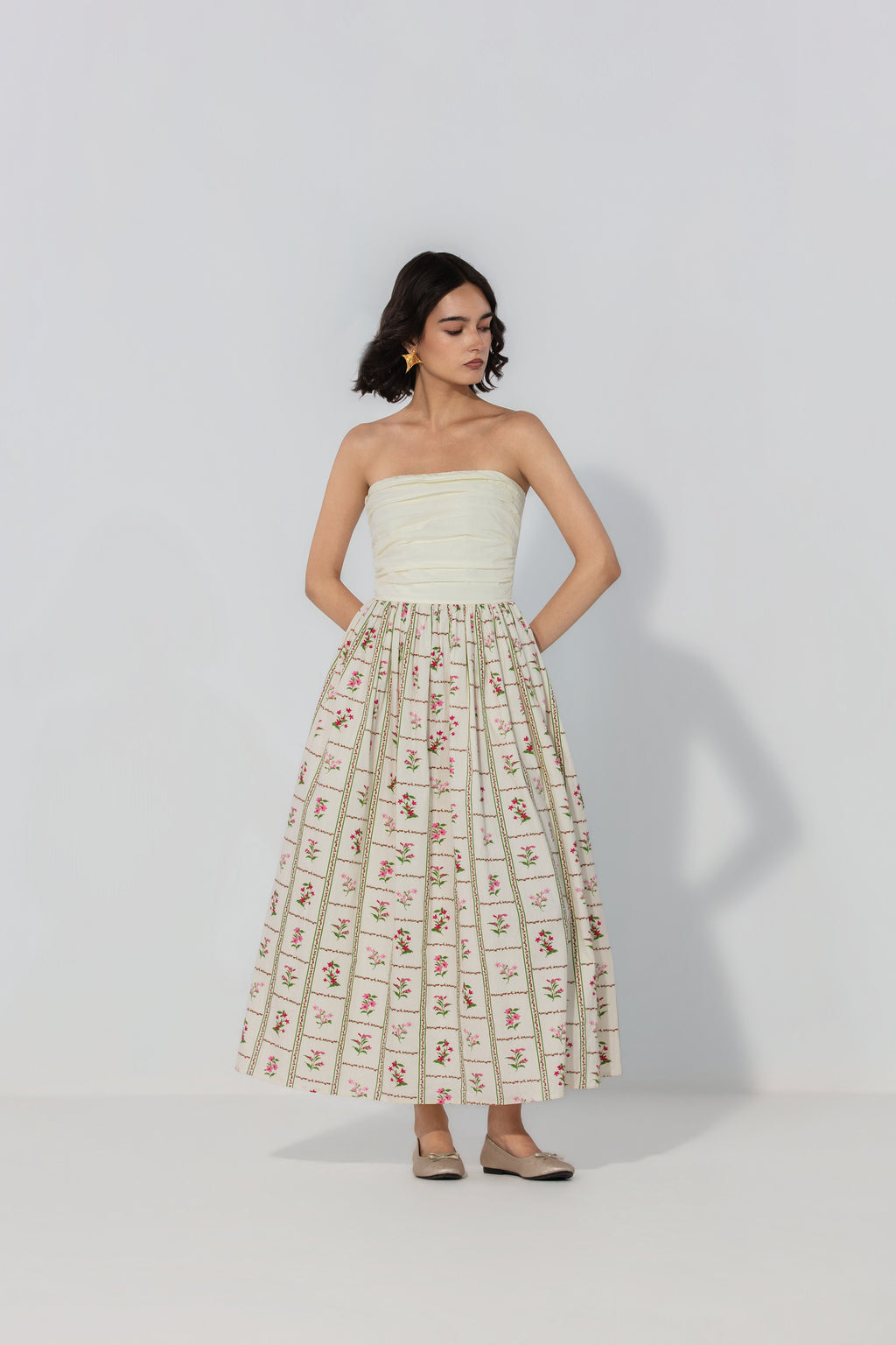 Alifia in Ivory Floral Maxi Dress