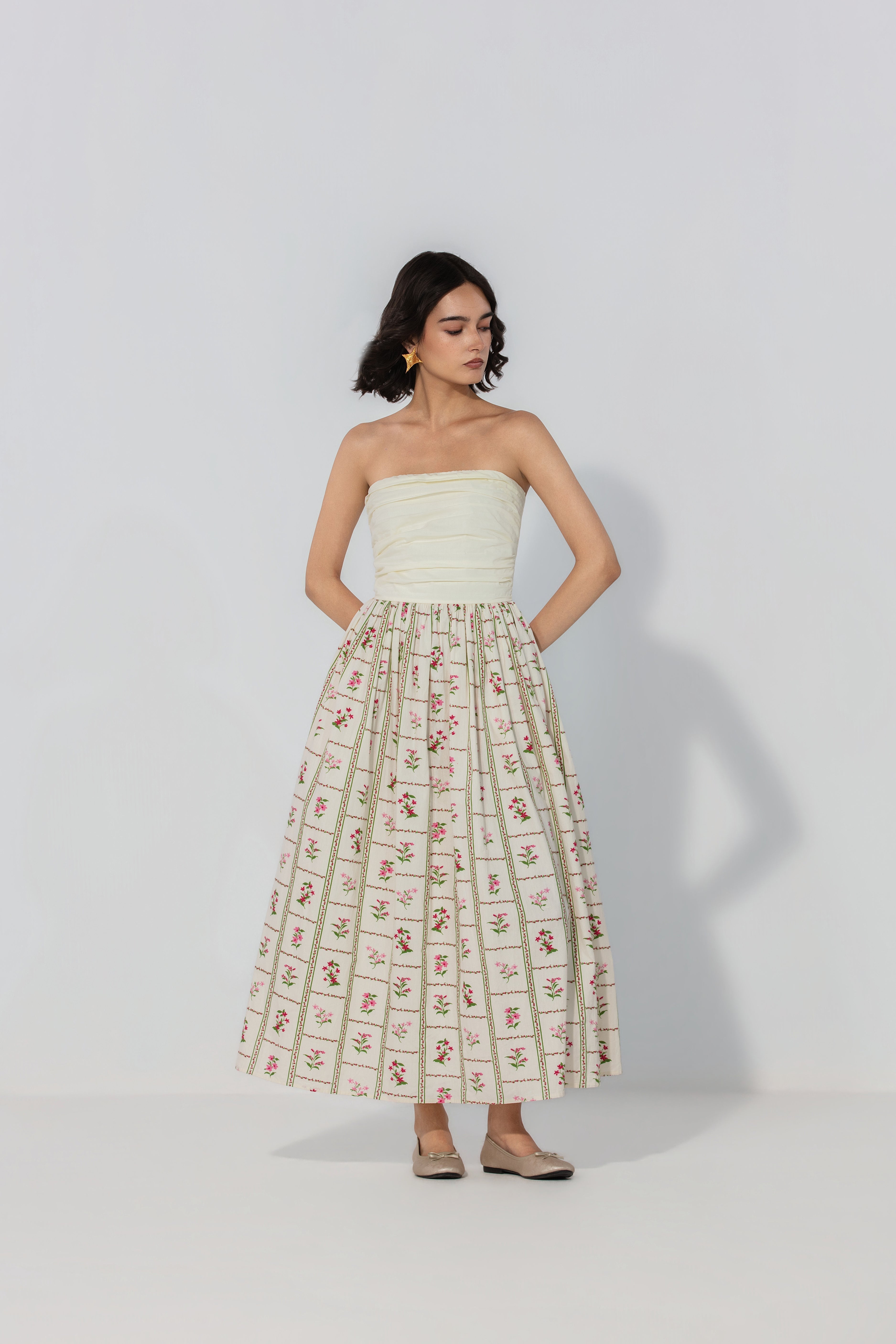 Alifia in Ivory Floral Maxi Dress