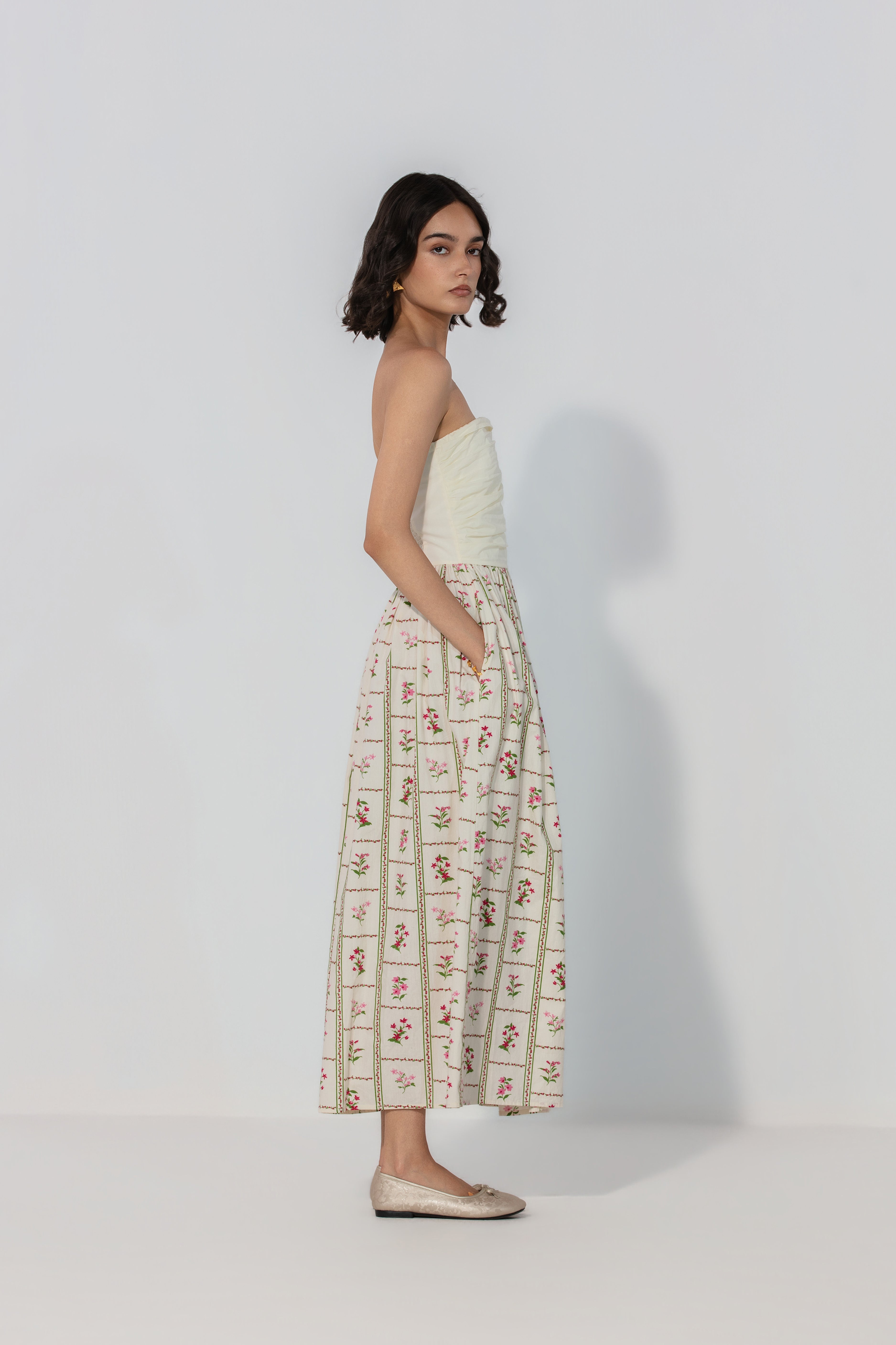 Alifia in Ivory Floral Maxi Dress