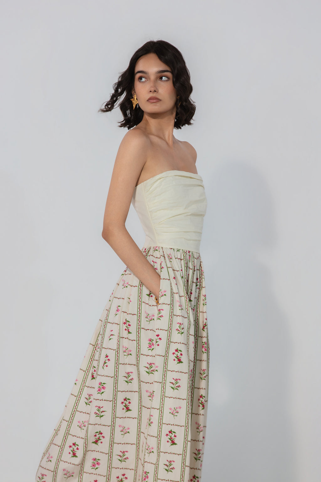 Alifia in Ivory Floral Maxi Dress