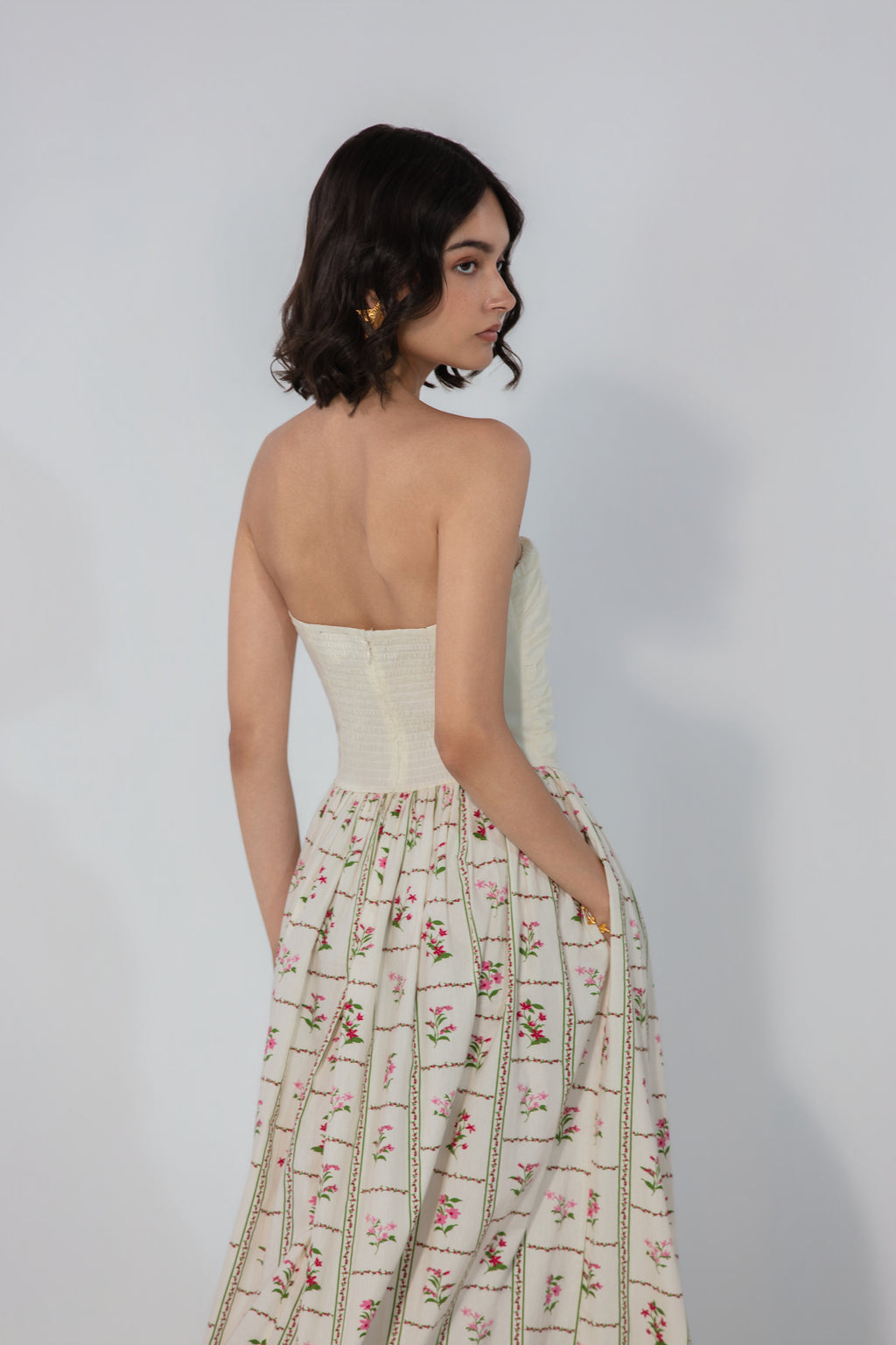 Alifia in Ivory Floral Maxi Dress