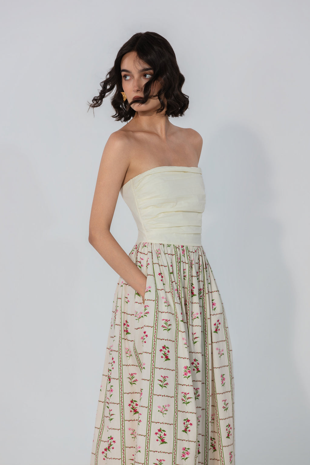 Alifia in Ivory Floral Maxi Dress