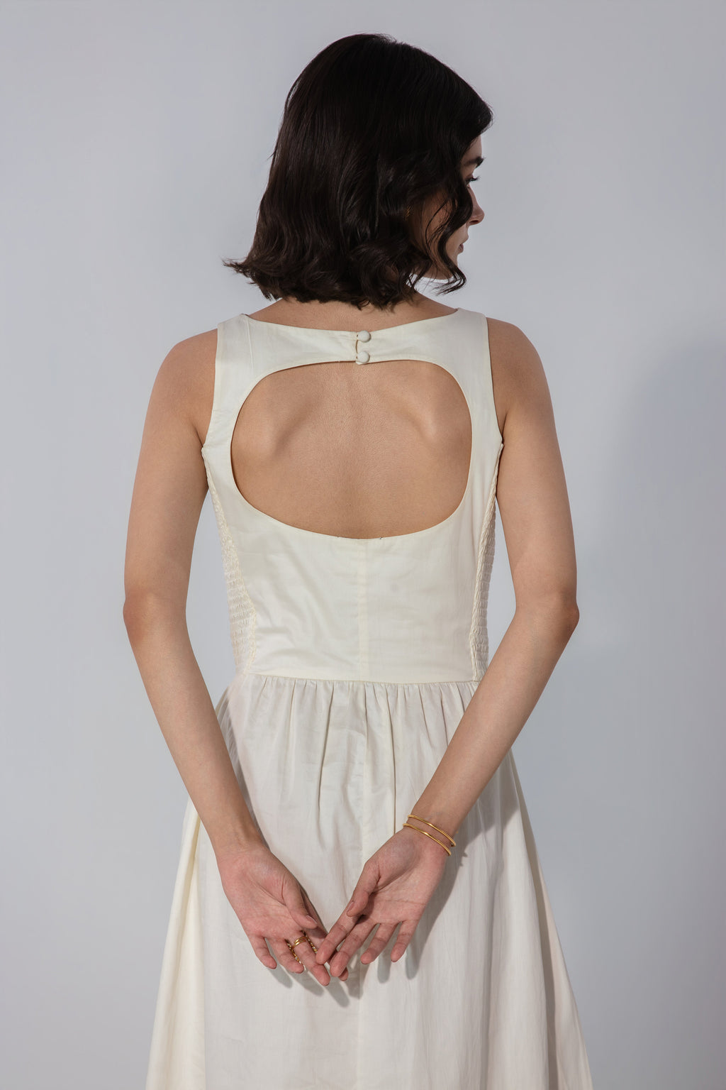 Ivory Shirred Panel Maxi Dress