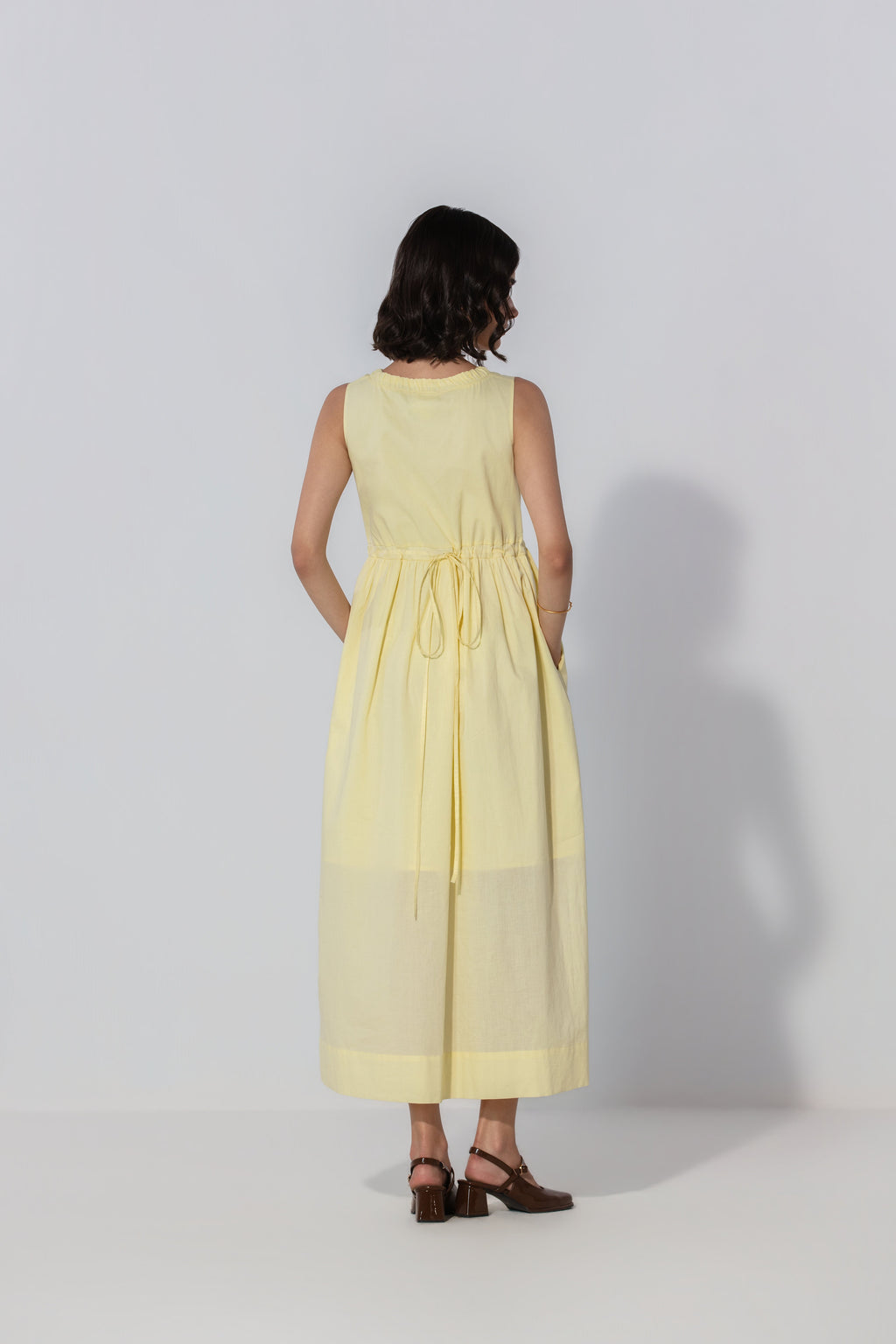 Paris in Butter V-Neck Gathered Maxi Dress