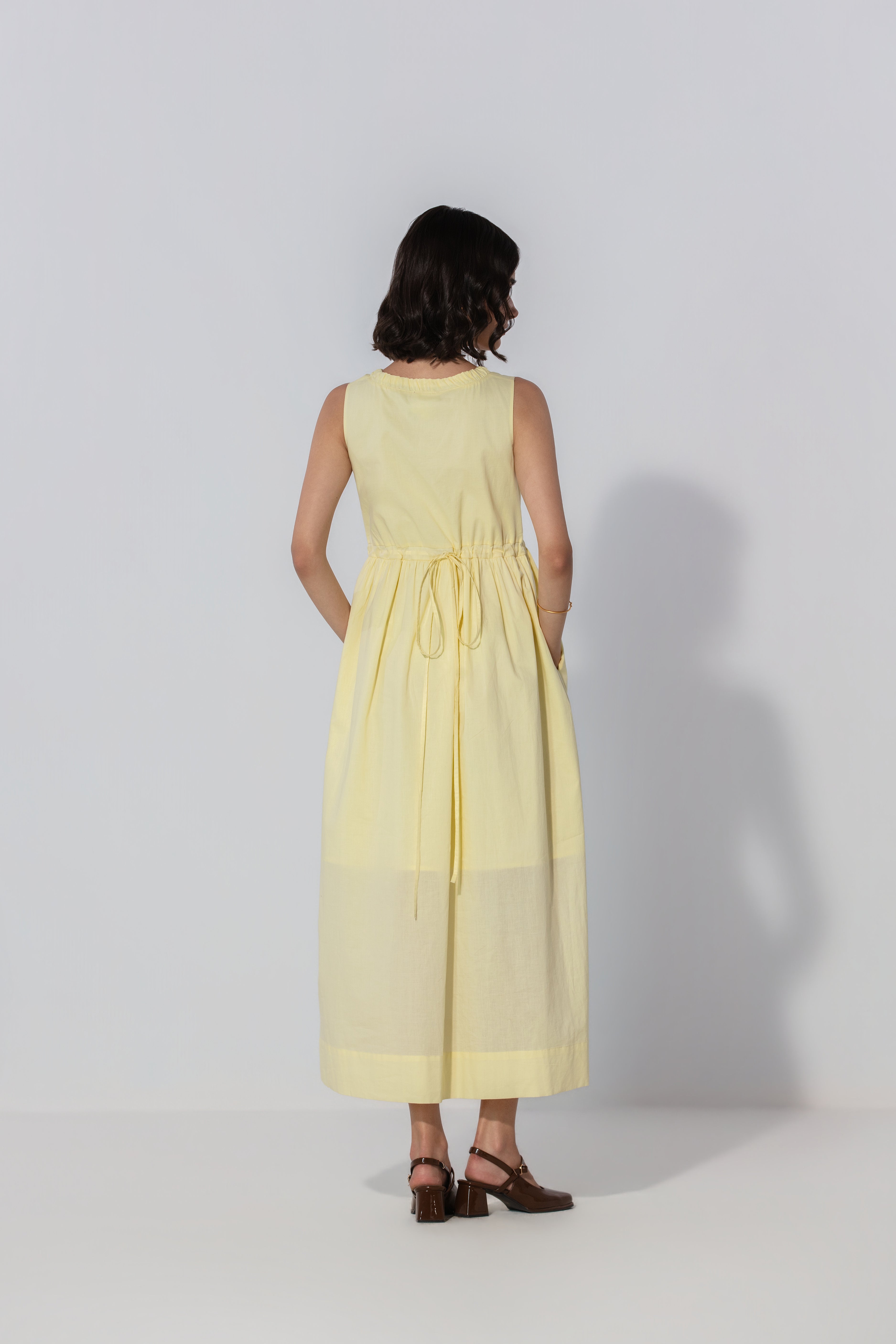 Paris in Butter V-Neck Gathered Maxi Dress